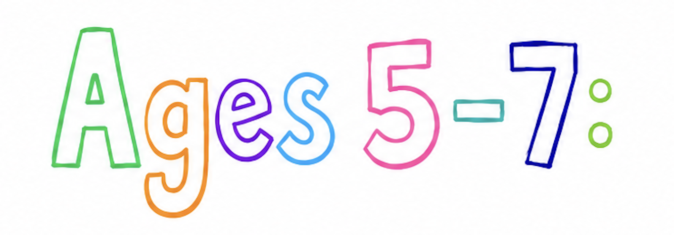 Colorful handwritten text displaying age range 5-7