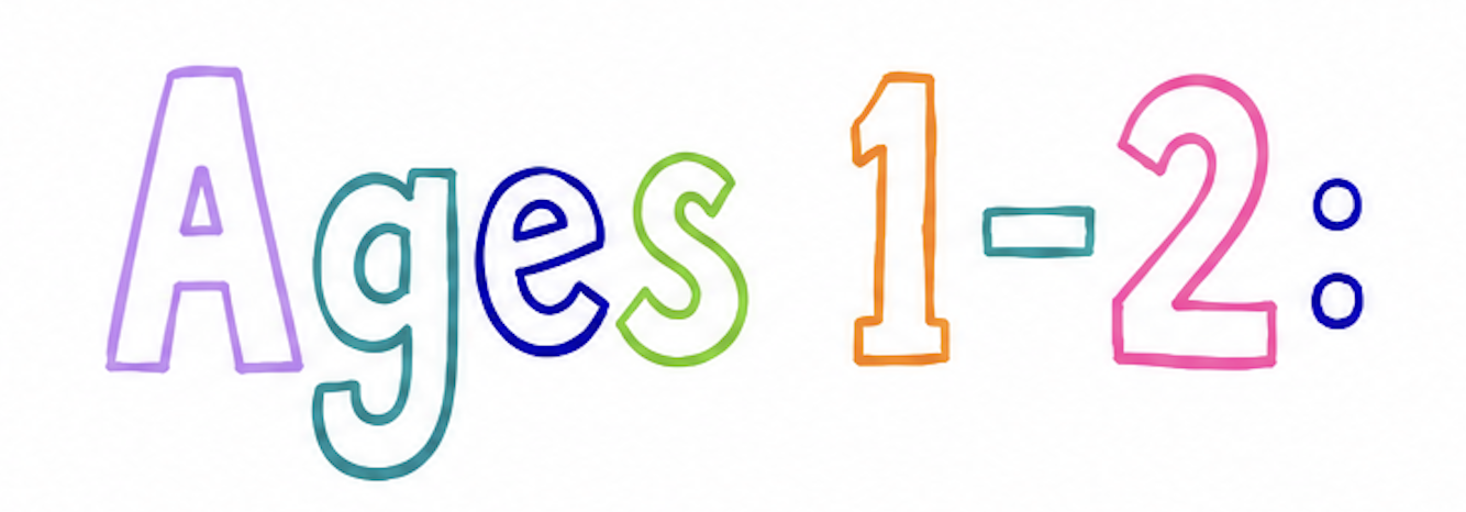 Colorful handwritten text that reads "Ages 1-12" with the numbers and letters in different bright colors.