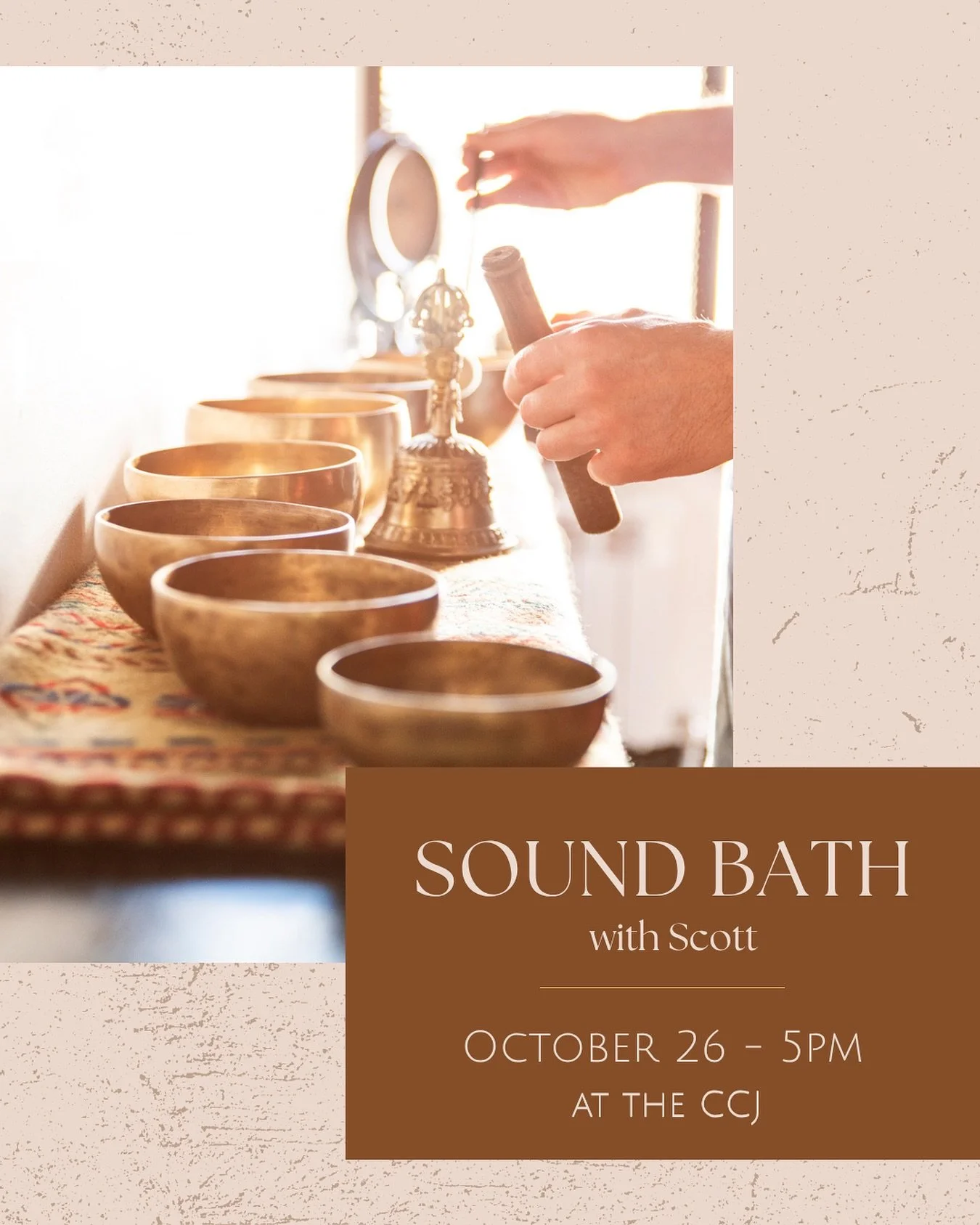 Join us THIS SUNDAY at the CCJ for an immersive sound bath experience! Come take a breath with us to reset our minds and start next week off feeling refreshed and energized ✨