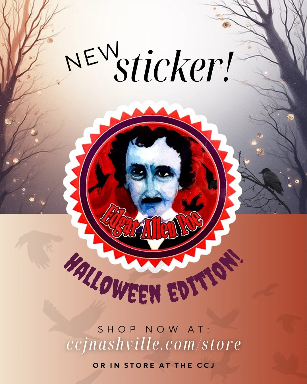 NEW Edgar Allen Poe stickers are in the shop! 🐦‍⬛ Come grab one this week to get in the Halloween spirit and while you’re add it, check out the other stickers we have in our collection! ✨
