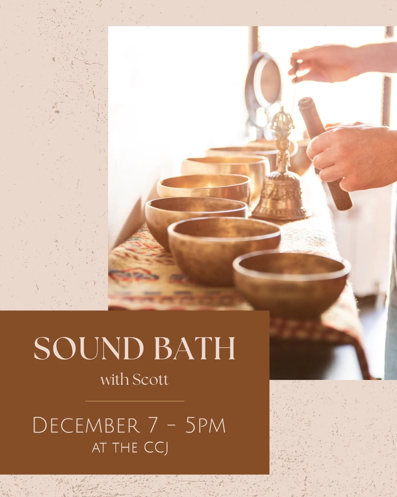 Join us THIS SUNDAY at the CCJ for an immersive sound bath experience! Come take a breath with us to reset our minds and start next week off feeling refreshed and energized ✨