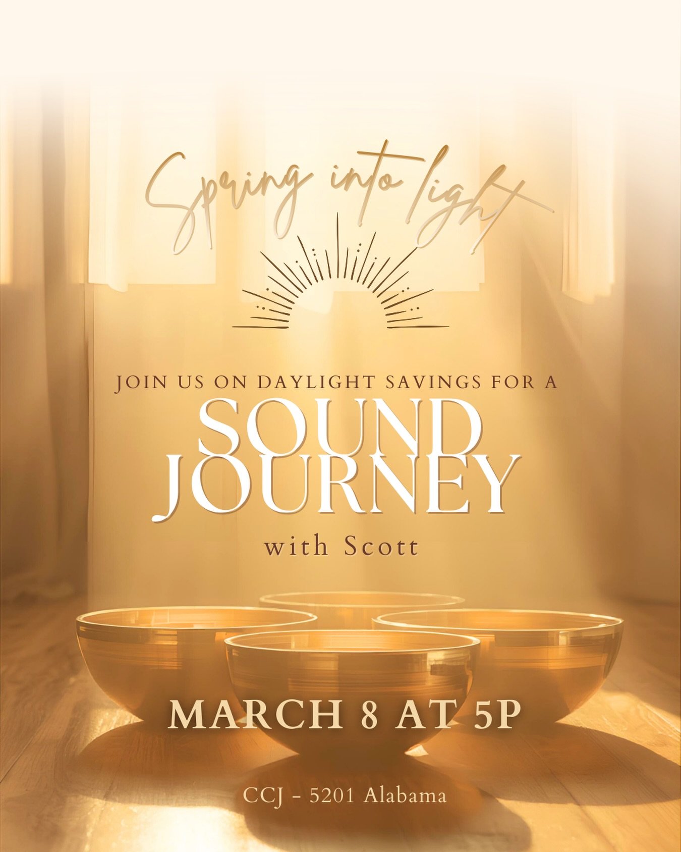 Spring into light with us this Sunday! Join us for a sound bath on daylight savings to help get your body readjusted to the new schedule ✨