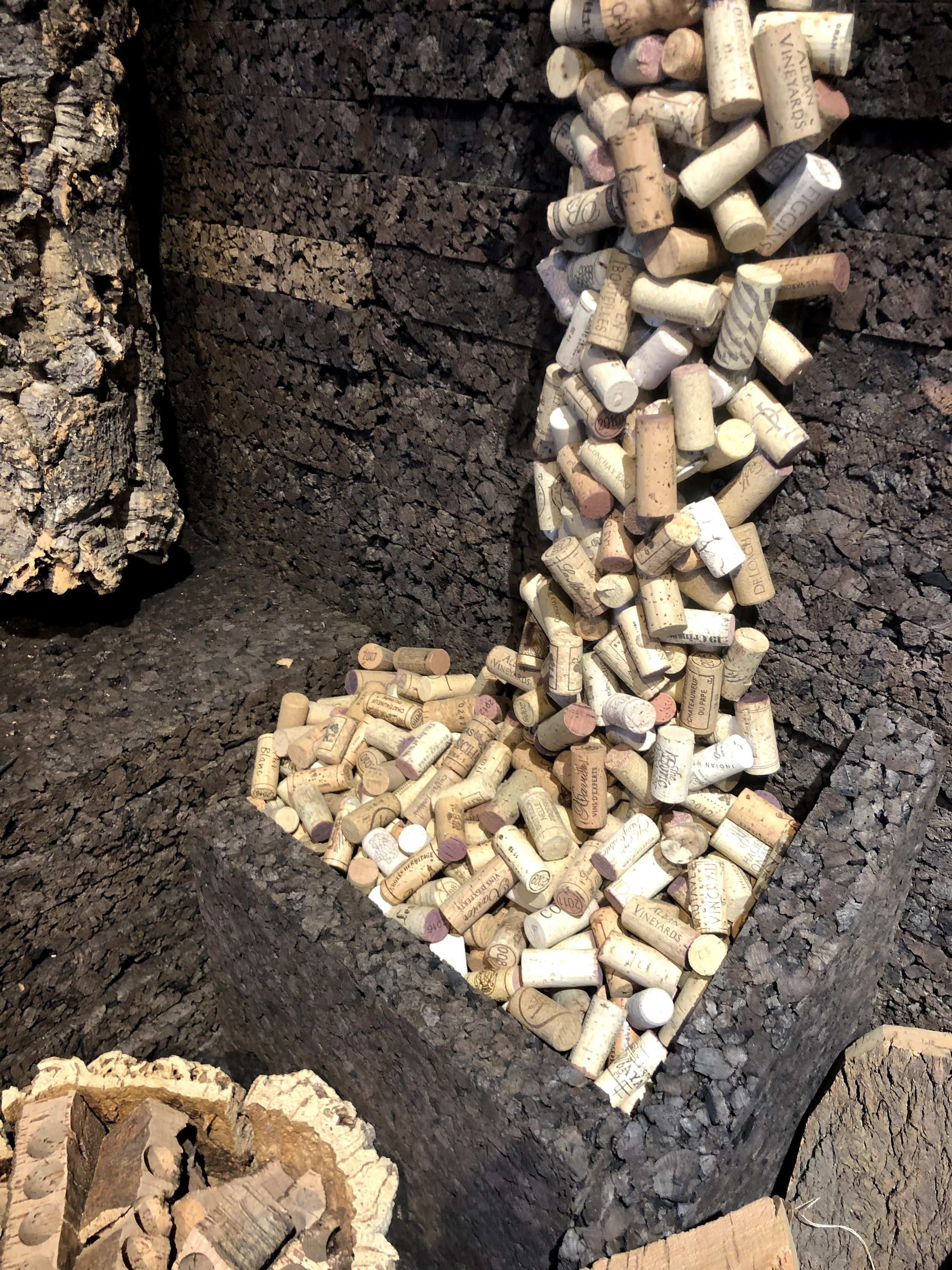 A waterfall made out of recycled cork stoppers