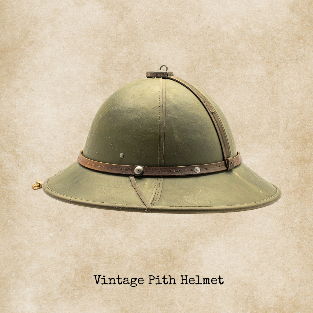 vintage pith helmet of a vintage sepia background