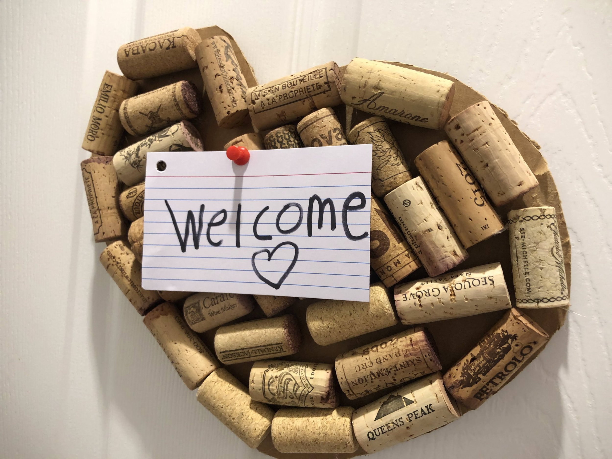 A heart designed with used wine corks for a craft.