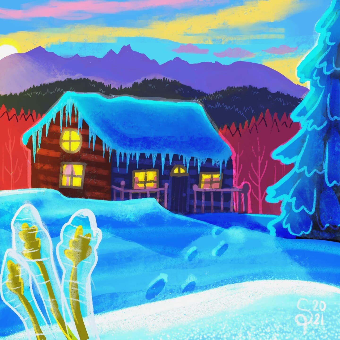 Decided to combine Day 4 and 5 of #Drawcember 
#icicle and #home 🏠❄️

#draw #drawing #art #artwork #instaart #illustration #landscape #colorful #create #drawingoftheday #artofinstagram #artoftheday #mountains #logcabin #speedpainting #speeddrawing #