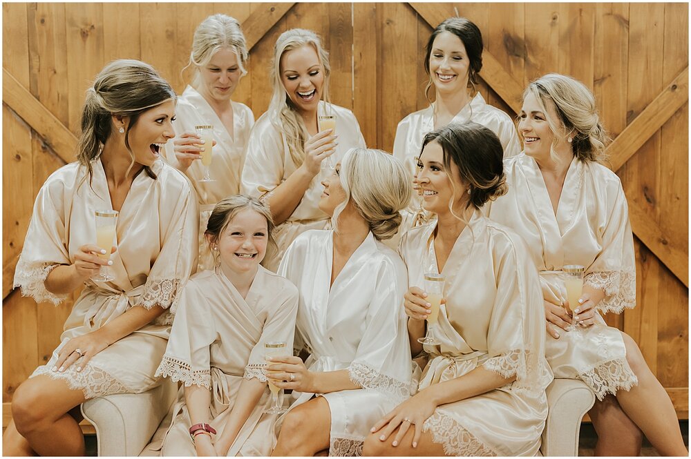  bride and bridesmaids getting ready before the MN wedding 