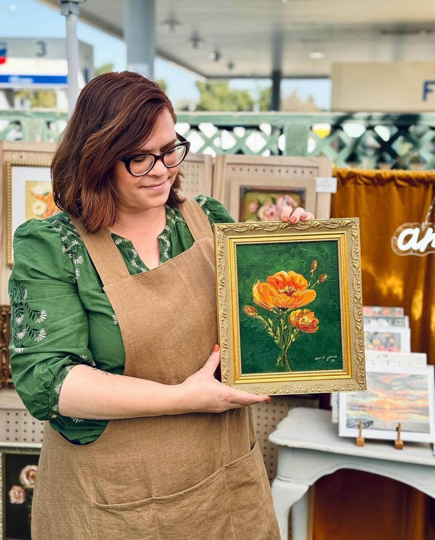 @amiebethcreates is a talented, local artist based in Visalia who produces original oil paintings and other hand painted masterpieces. She is a truly a gifted artist who has a heart filled with grace 🤍 Don&rsquo;t forget to stop by Amie&rsquo;s boot