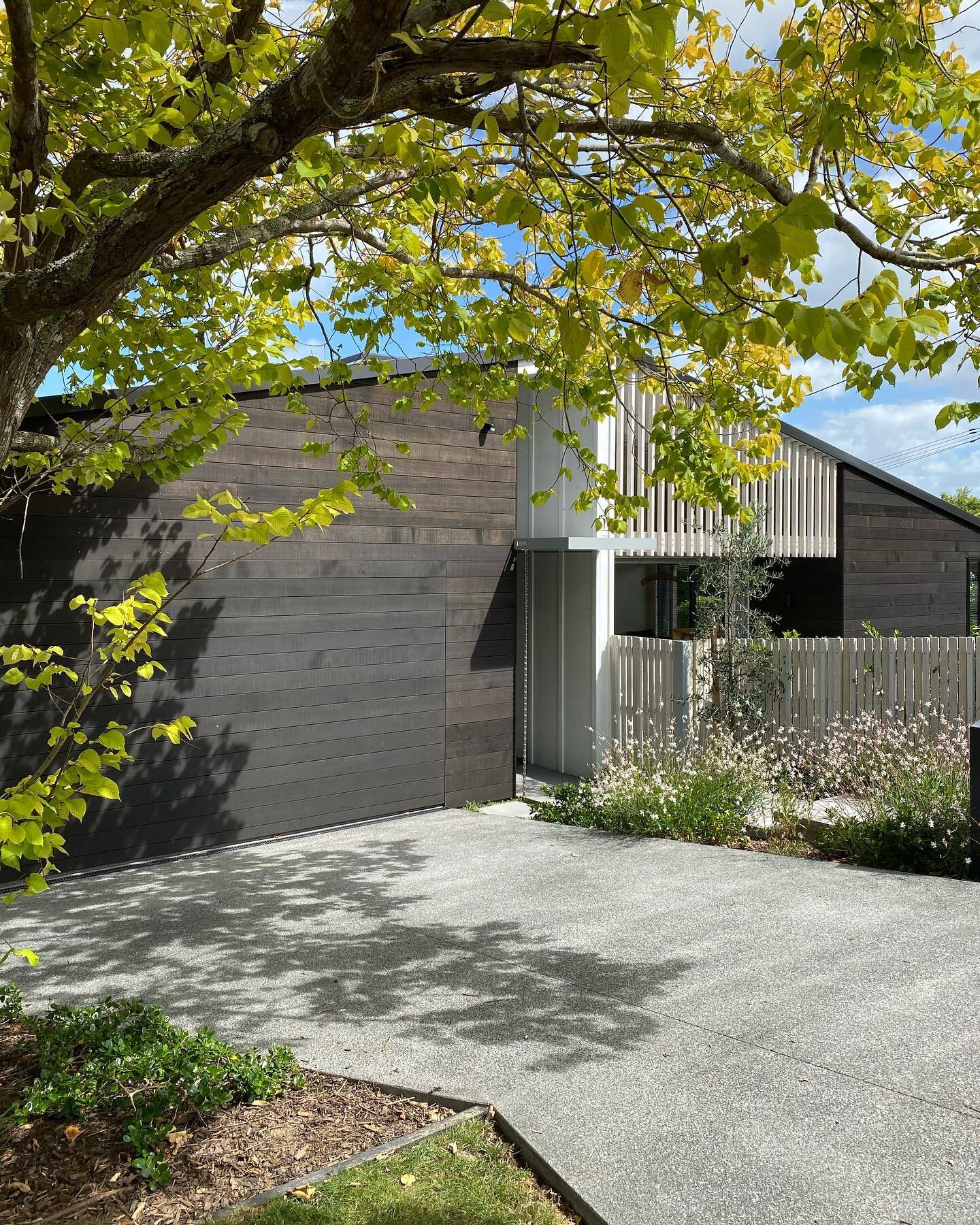 Zonnebries House, completed 2020 @strachangrouparchitects 
The flush clad hidden cedar garage door provides a recessive and clean elevation to the street