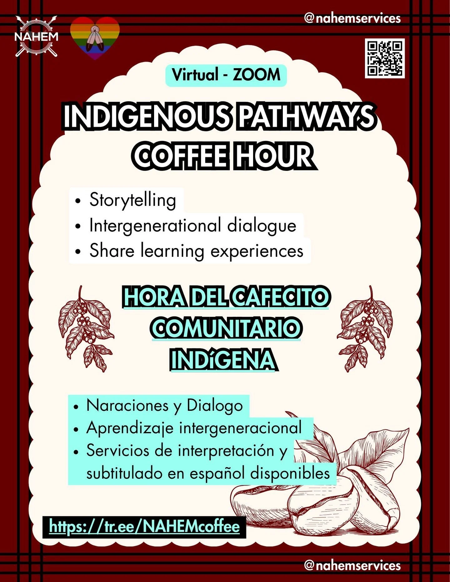 Indigenous Coffee Hour! RSVP to get a reminder 😁☕️😁

A virtual space for Indigenous community members where you can connect, listen to stories, and reflect. No matter if you're shifting strategies, launching something new, or just holding it all to