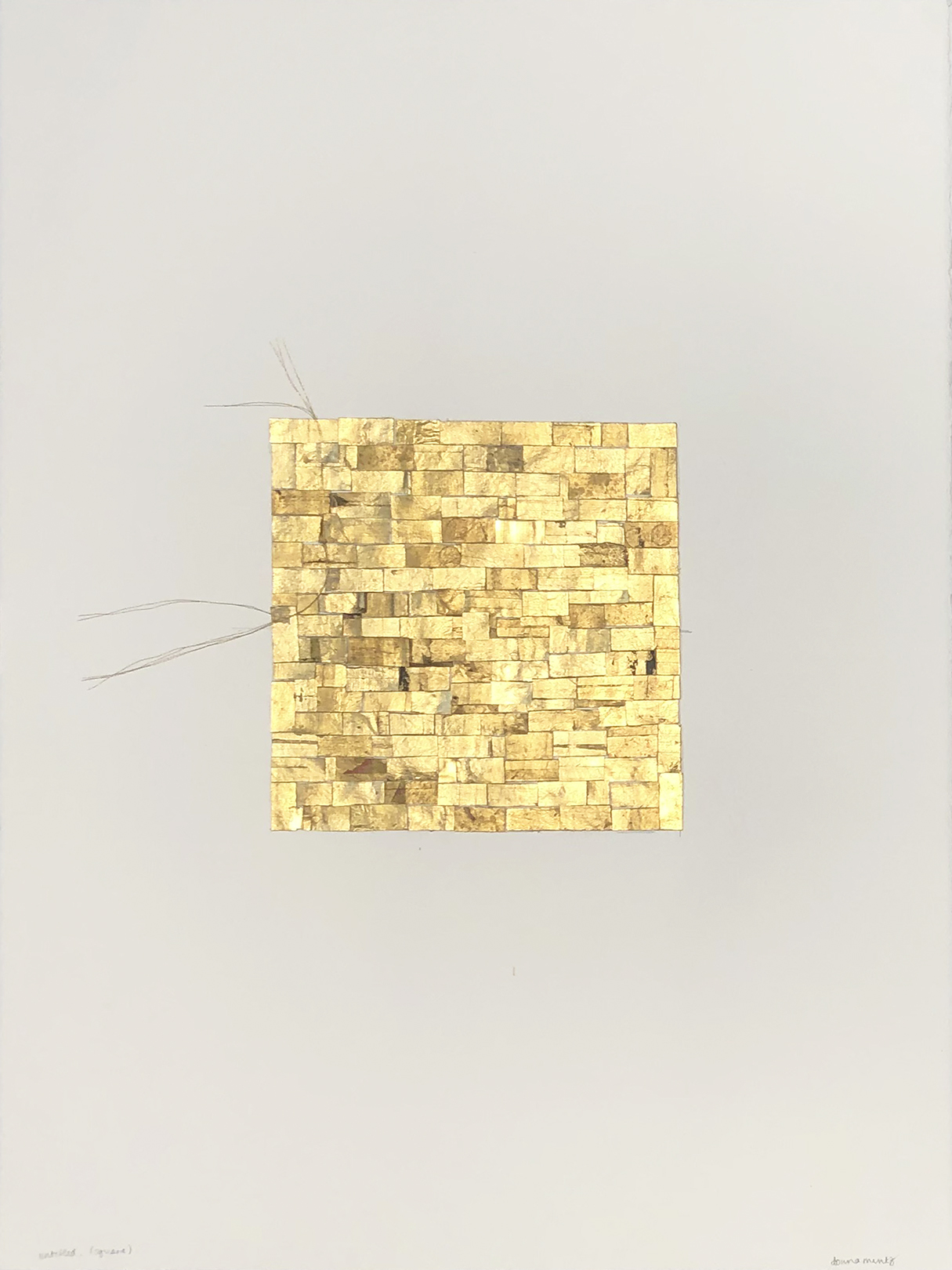    Untitled (Square)  , 2019  Collage, composition gold leaf, mineral pigment, 23K gold thread  30 x 22.5 in. 