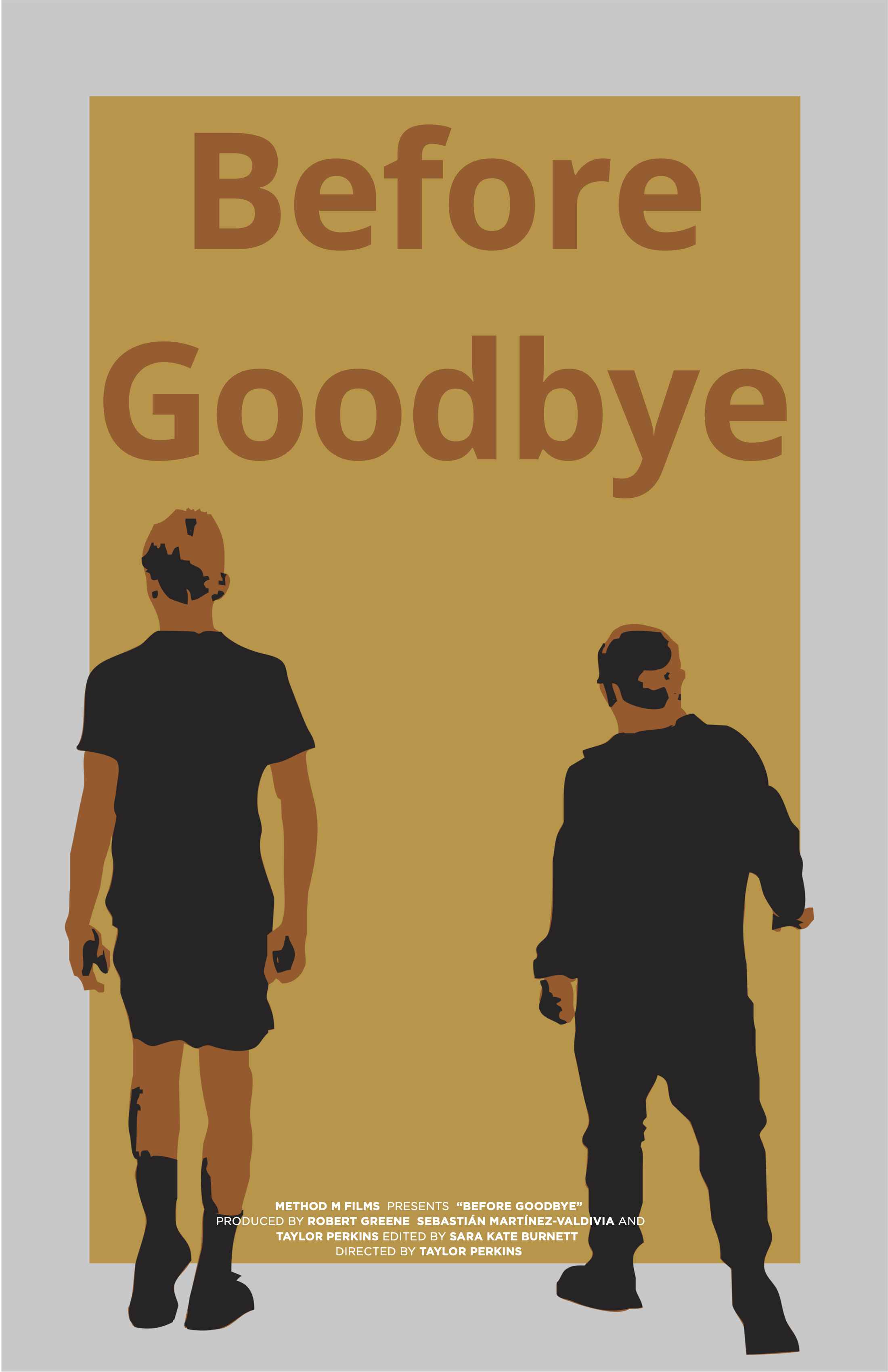 A poster for the film Before Goodbye, showing an illustration of two brothers walking away from the viewer
