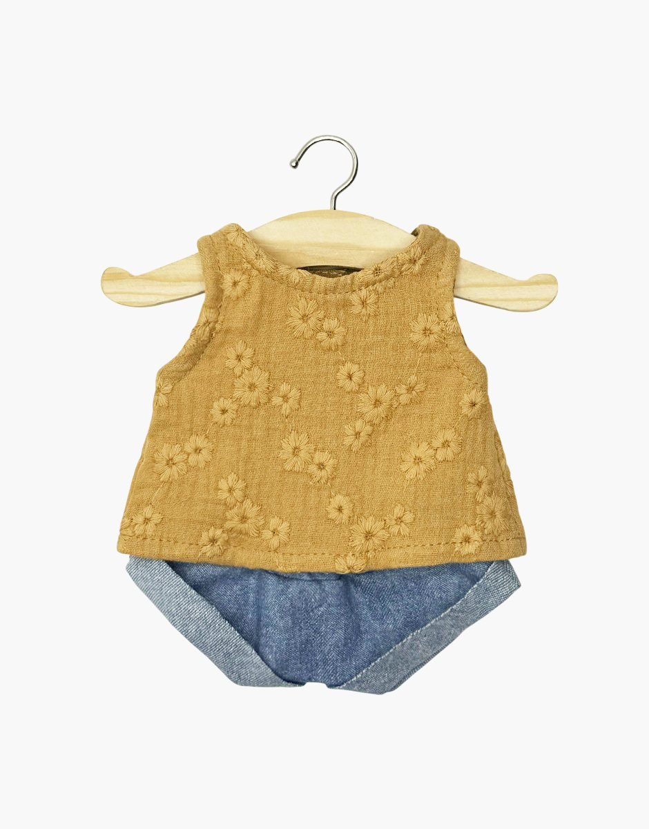 Gordies set camel top and jean shorts - Minikane