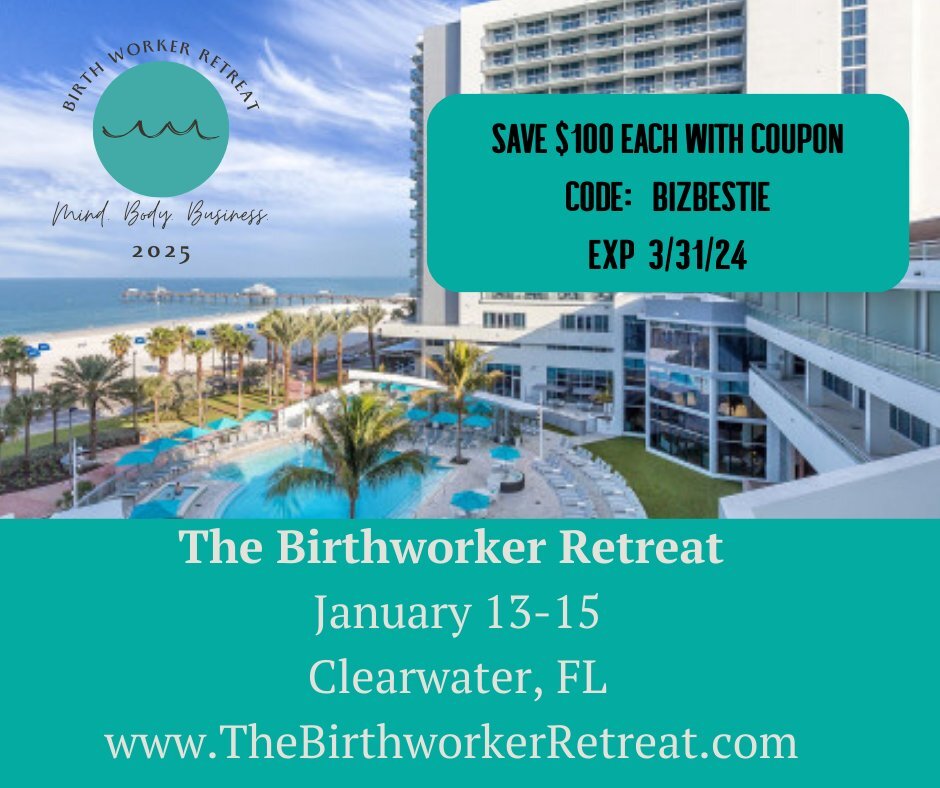Grab your doula bestie and GET YOUR TICKETS to the Birthworker Retreat NOW (before someone gets pregnant and books you for mid-January!)

Save $100 EACH when you use coupon code BIZBESTIE
before 3/31/24

We kick off the retreat Monday morning with a 