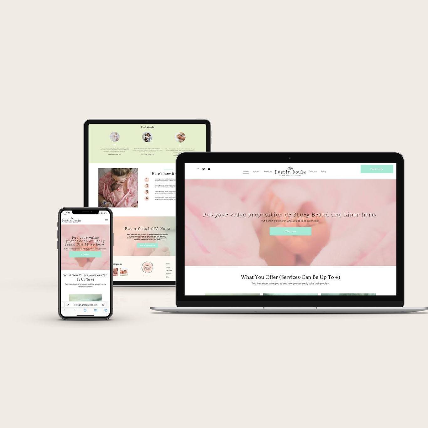 🌟📲 Calling all new doulas! 

Don't let website worries stall your amazing journey. 

Our doula website templates are tailored to get you online and visible to clients faster than ever. 

Professional, gorgeous, and easy to use - everything you need