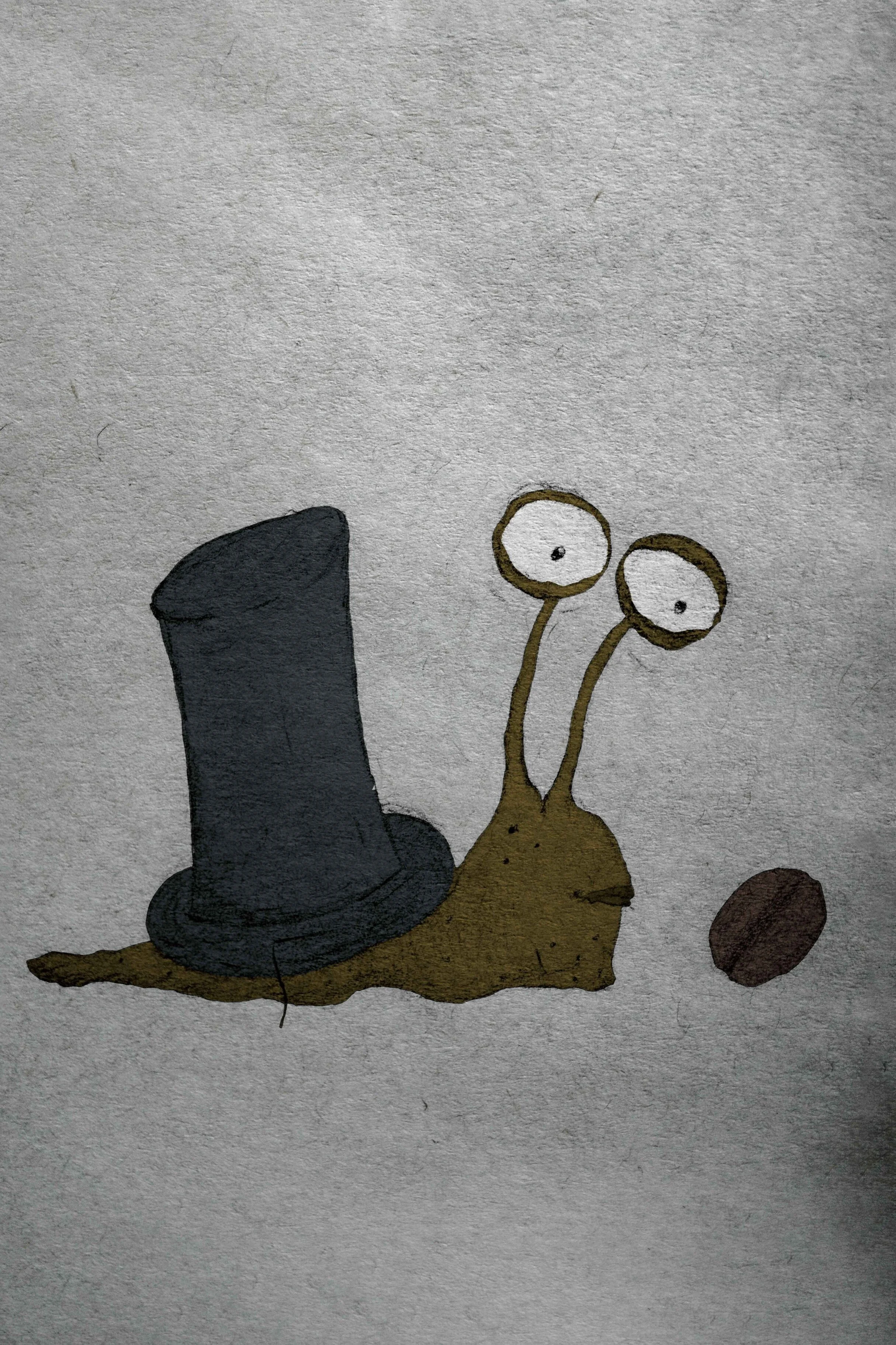 Snellow on the bean. Digitally colored traditional illustration.