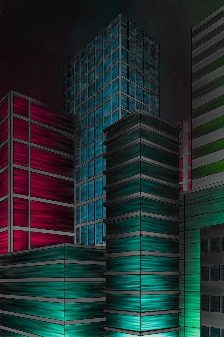 Two point cyberpunk cityscape.