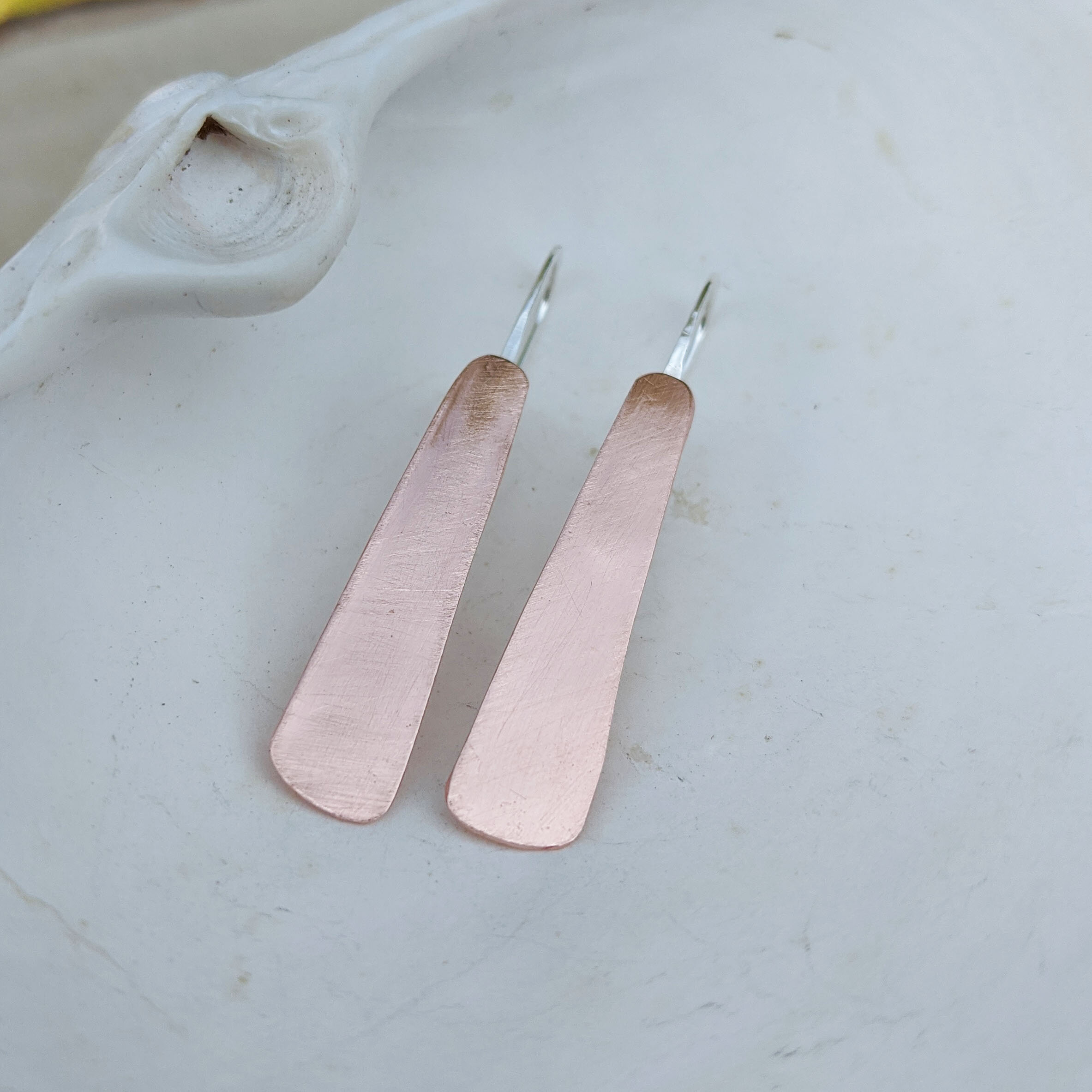 Brushed copper drops with sterling ear wire