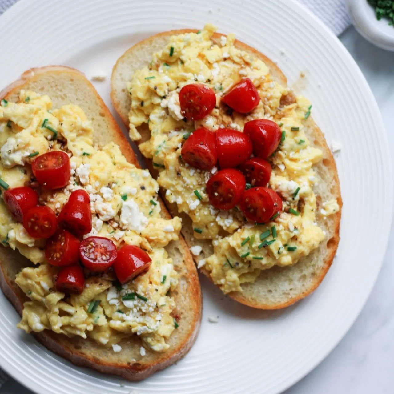 Eggs on Toast with Feta, Chives, &amp; Tomato Relish