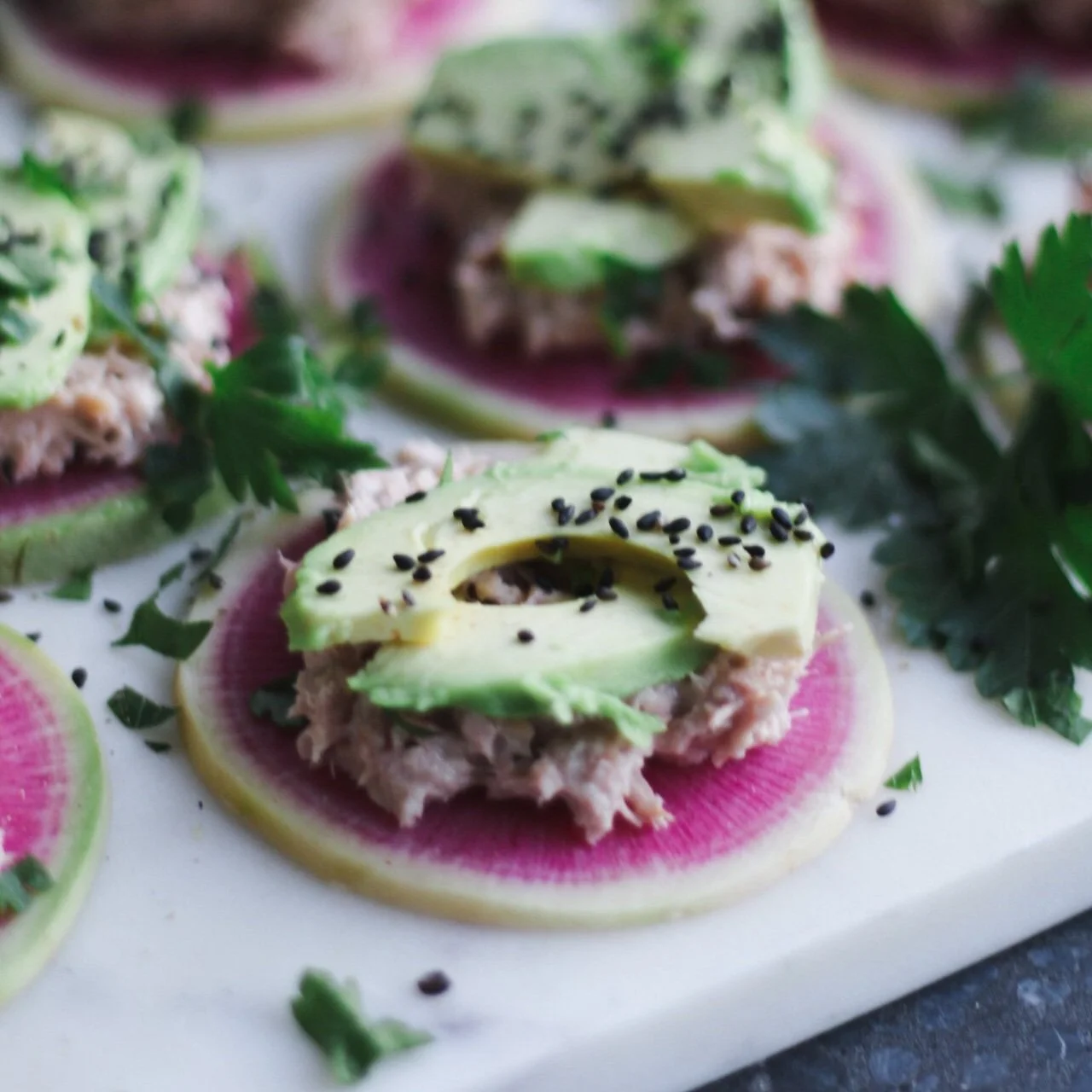 Tuna on Watermelon Radish