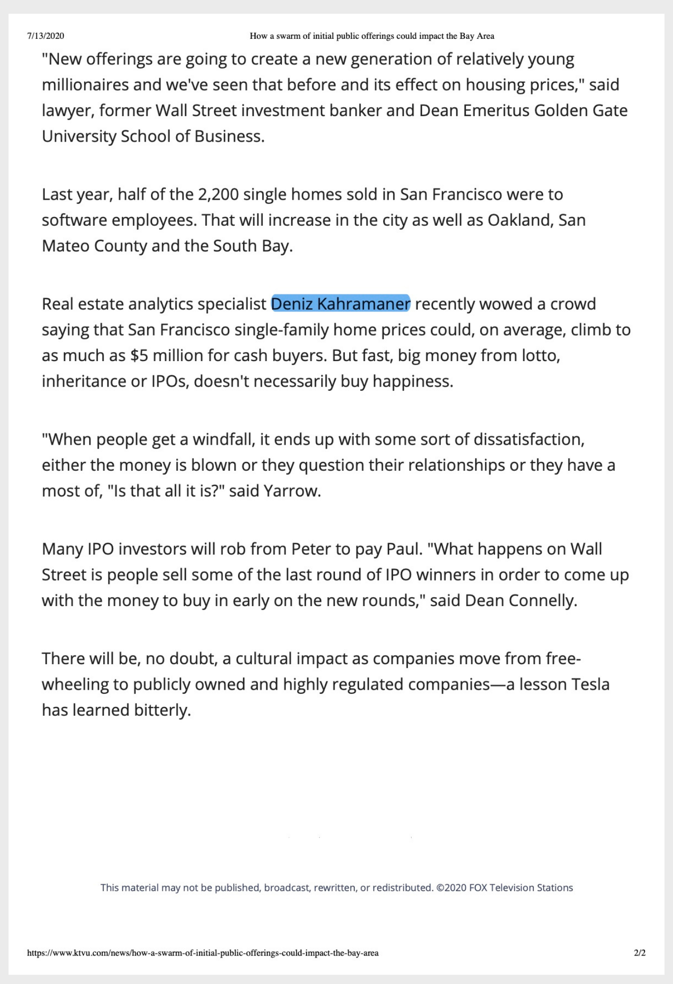 Deniz Kahramaner covered by fortune