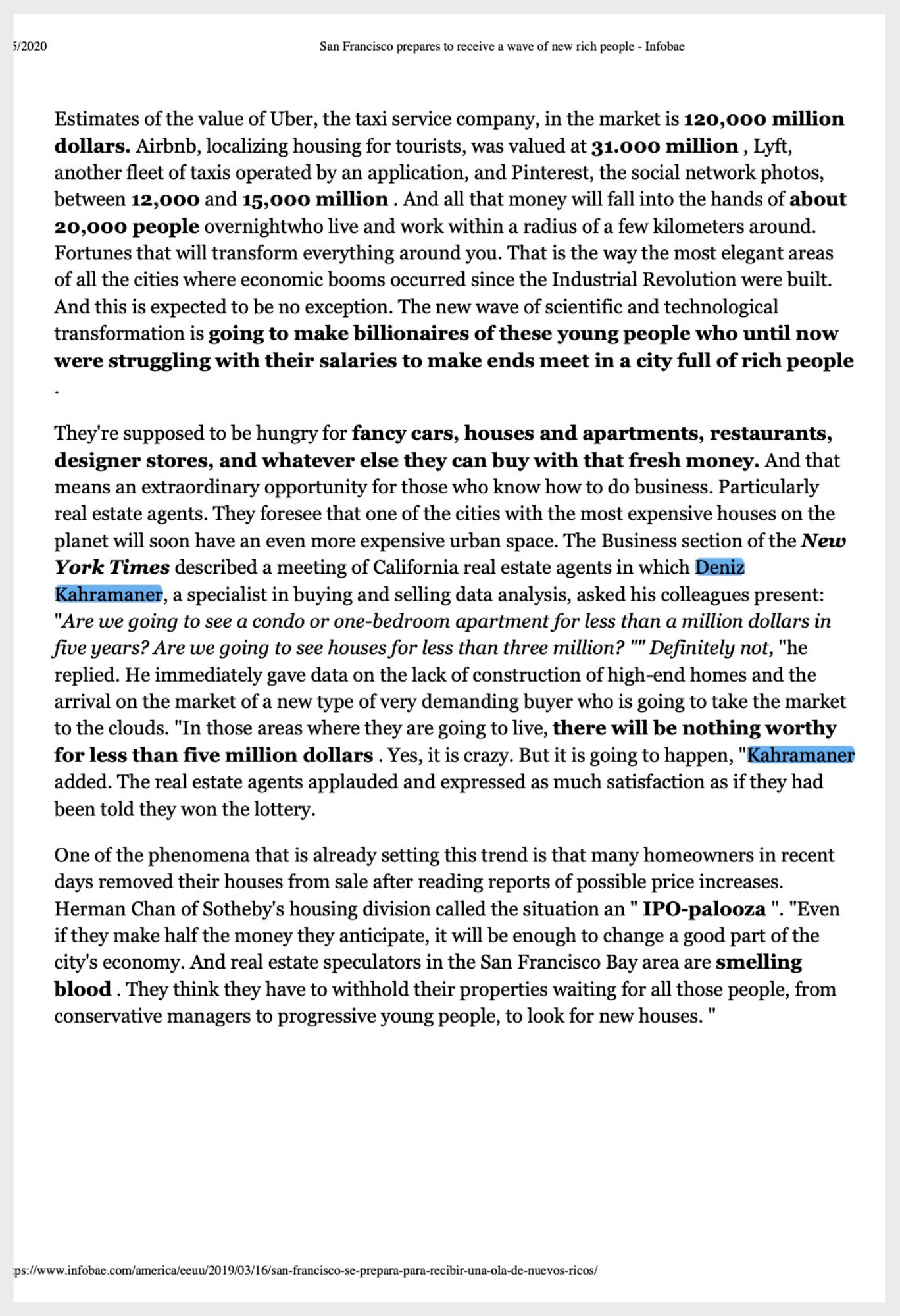 Deniz Kahramaner covered by Infobae