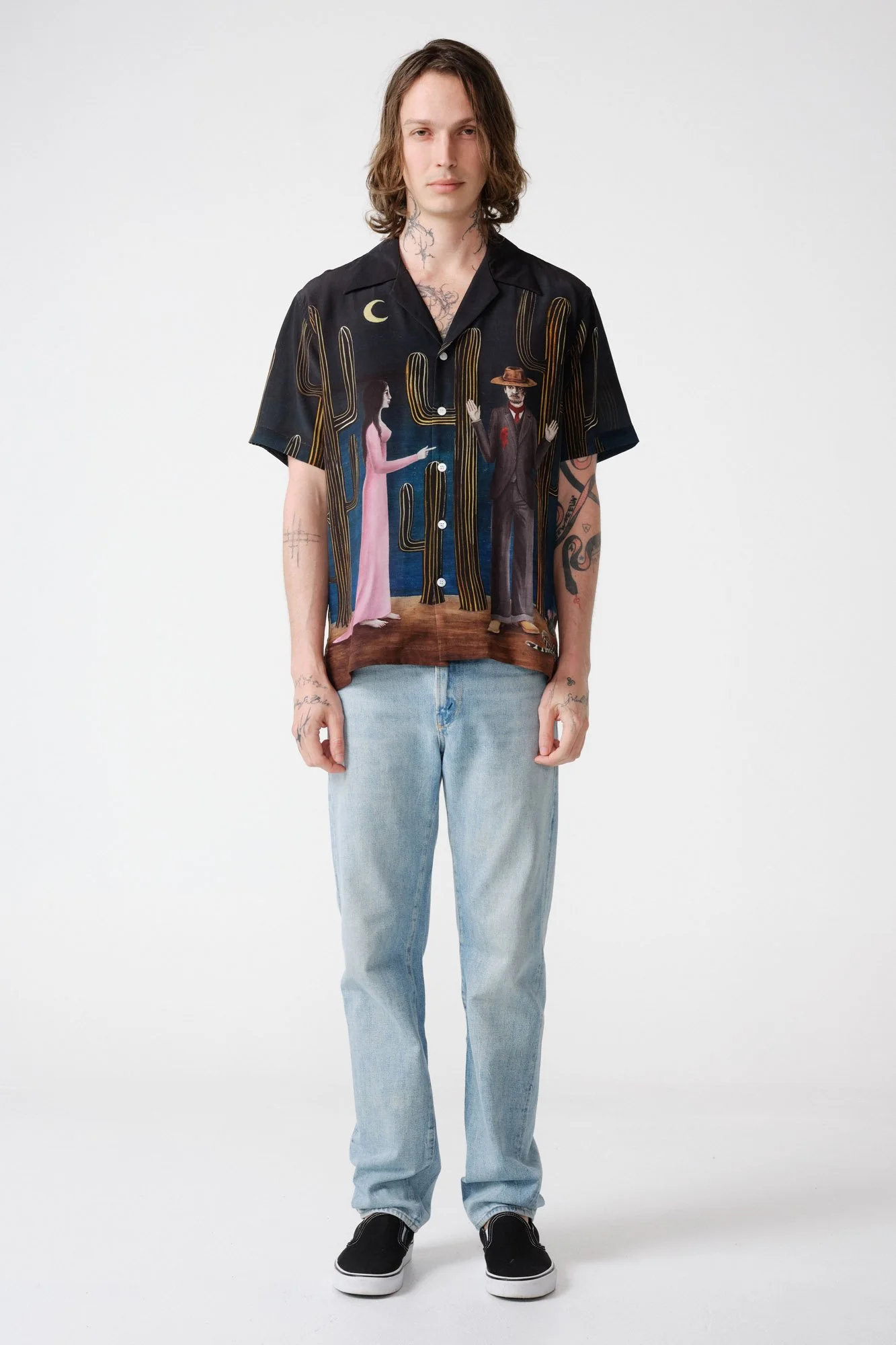 BANG BANG BLUE SILK CREPE SHORT SLEEVE SHIRT