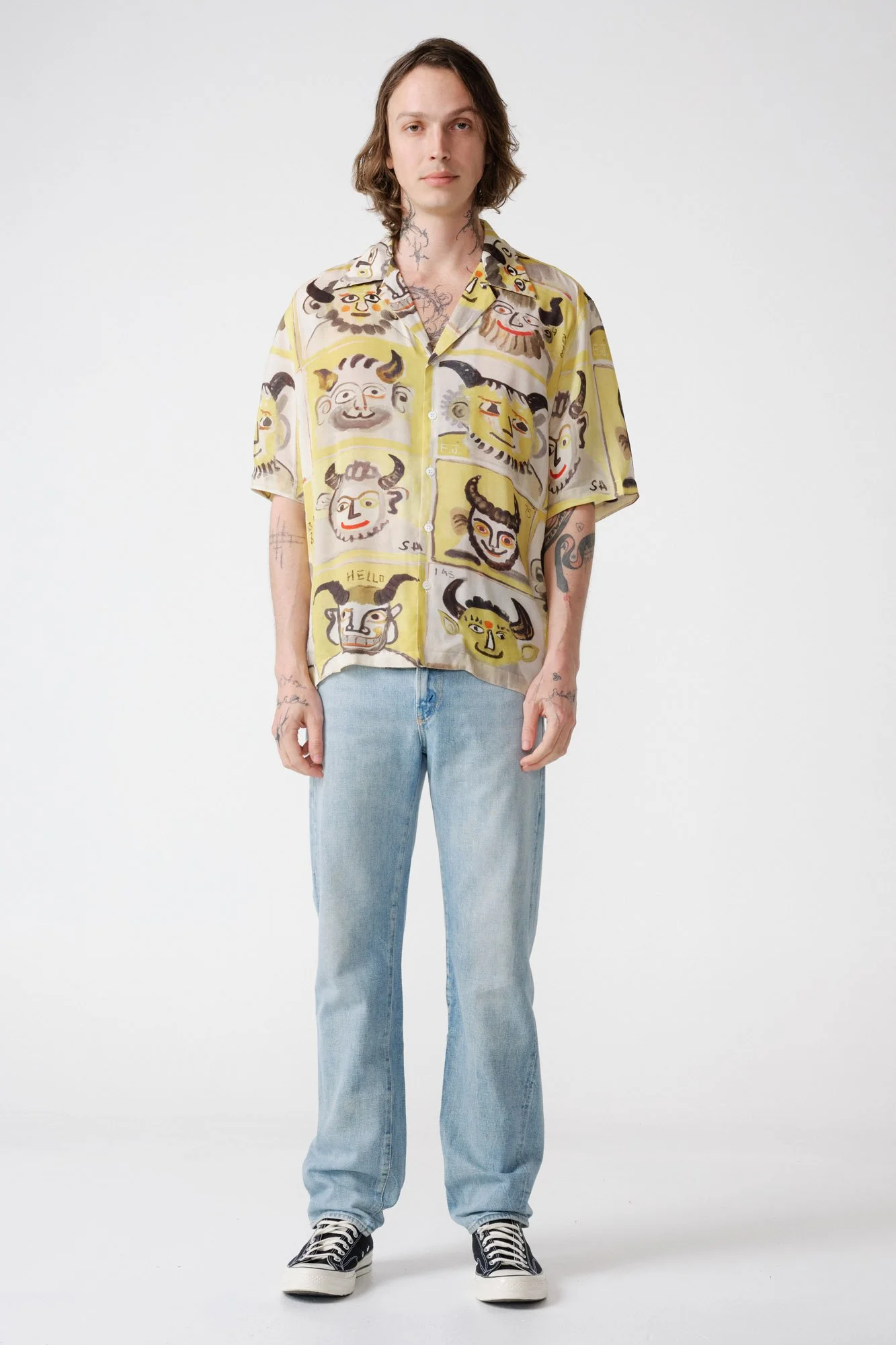 endless-joy-satyr-yellow-printed-crepe-rayon-short-sleeve-shirt-front