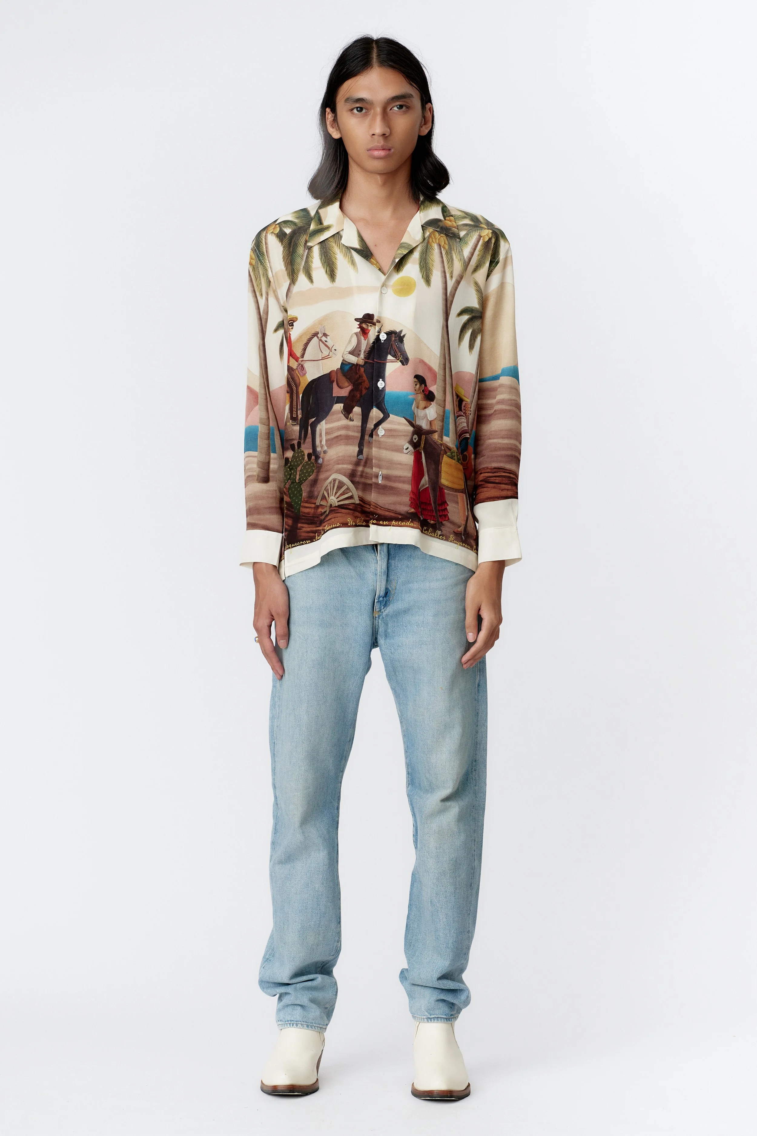 BANDITO OFF WHITE SILK CREPE LONG SLEEVE SHIRT
