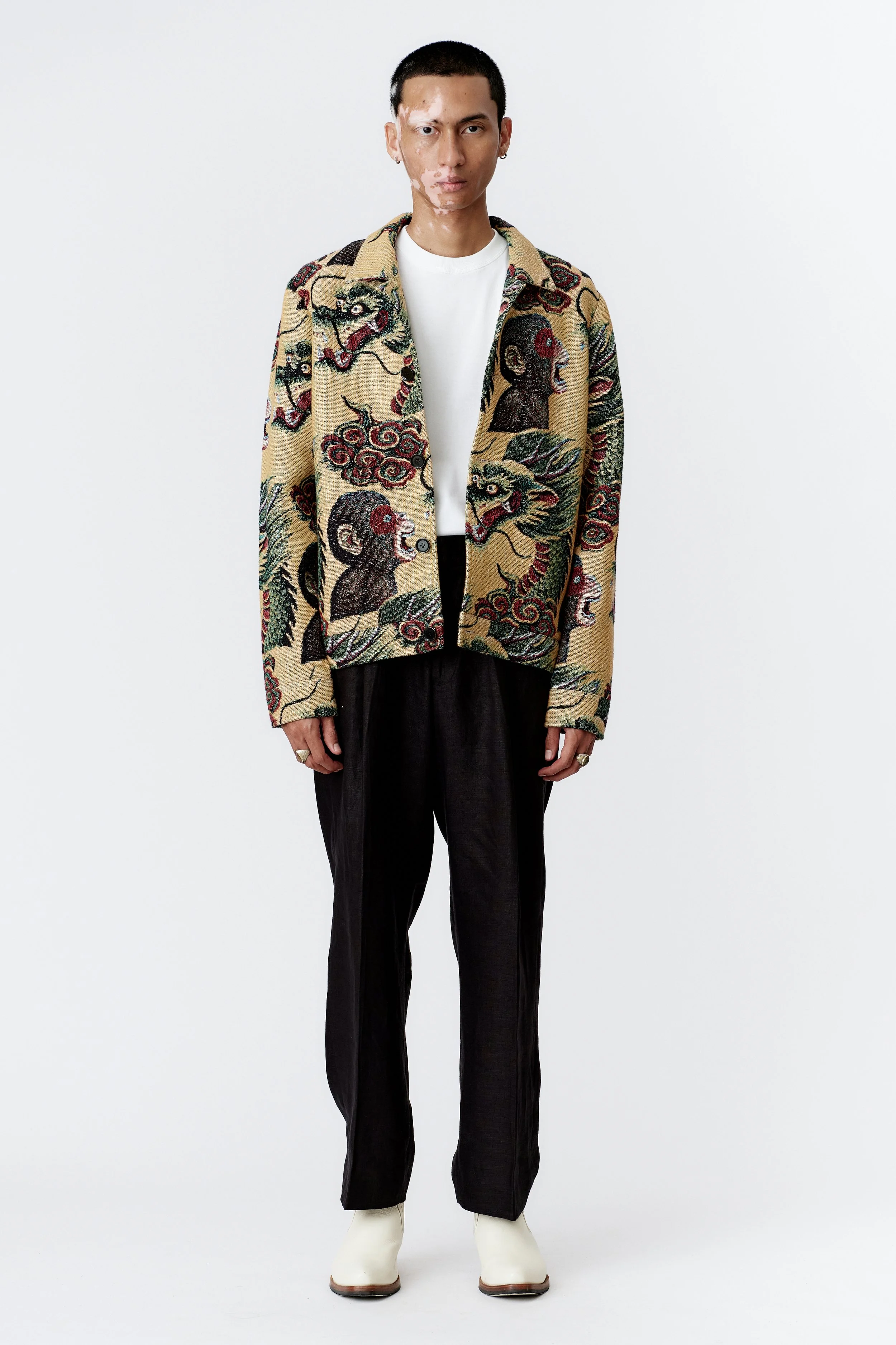 MONKEY DRAGON JACQUARD WOVEN ORGANIC COTTON CHORE JACKET