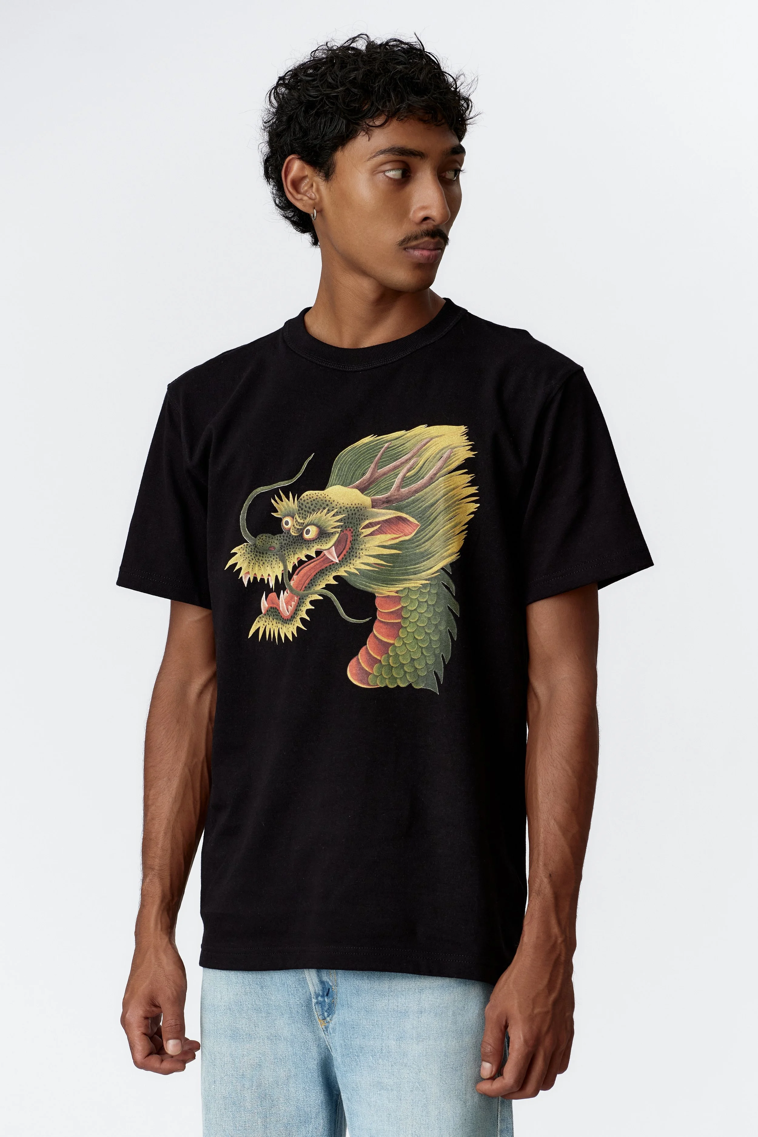 Monkey Dragon painting by Stevie Anderson on organic black cotton t-shirt