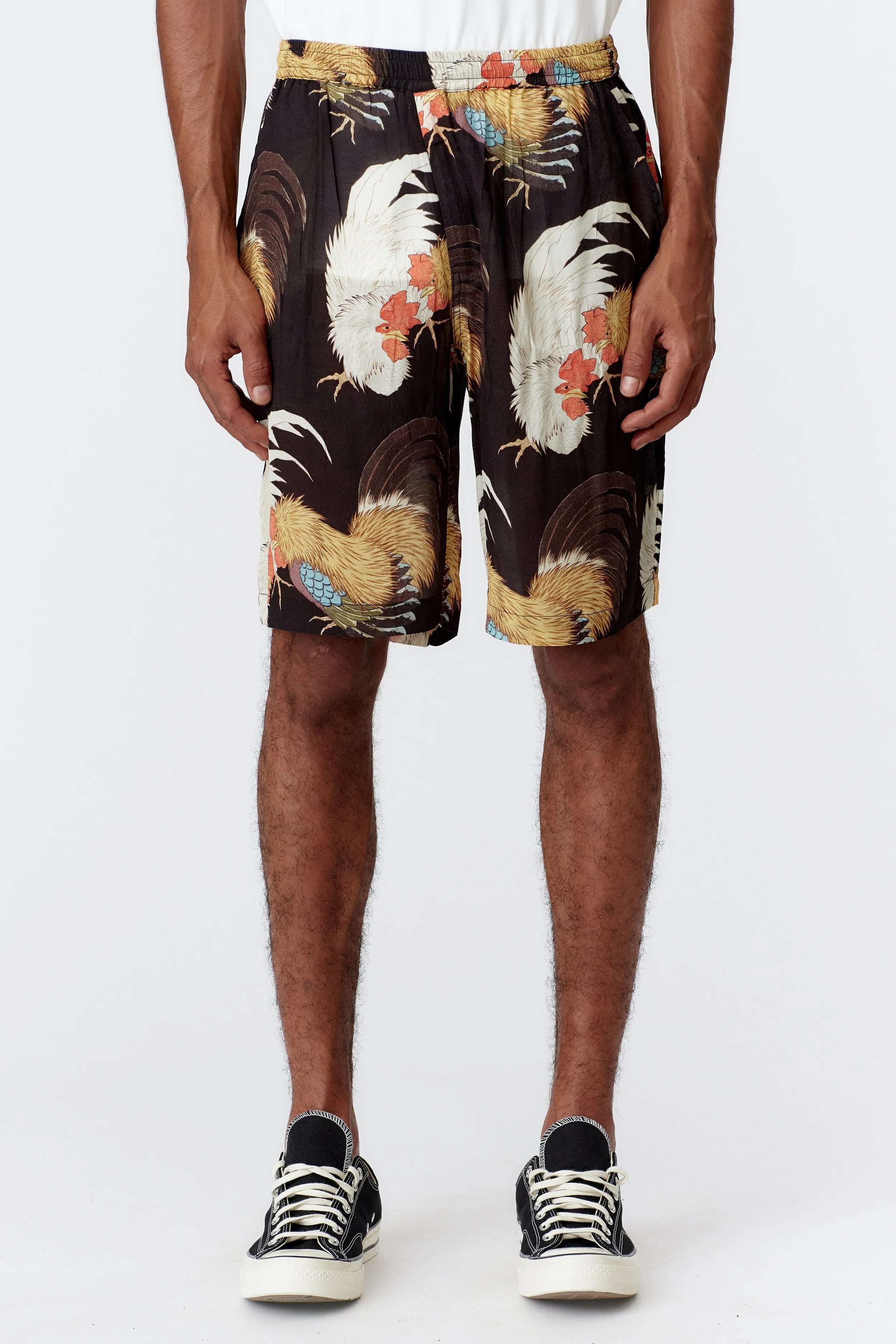 Rooster Black Crepe Rayon Board Short front view