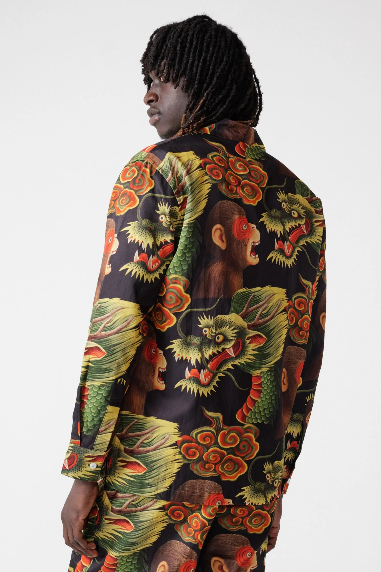 endless-joy-printed-monkey-dragon-black-silk-cotton-pyjama-set-model-back