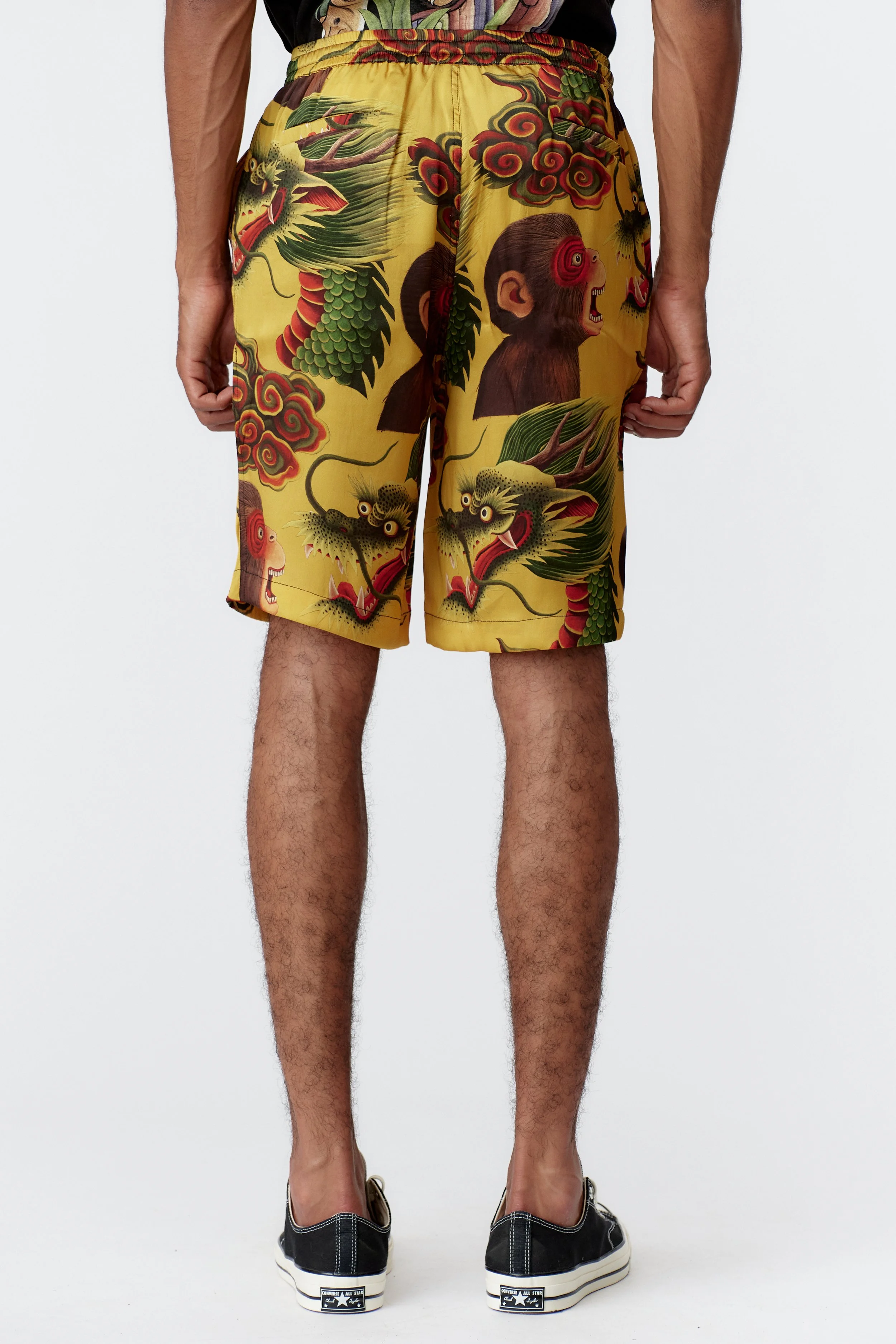 Monkey Dragon Yellow Board Shorts Back View