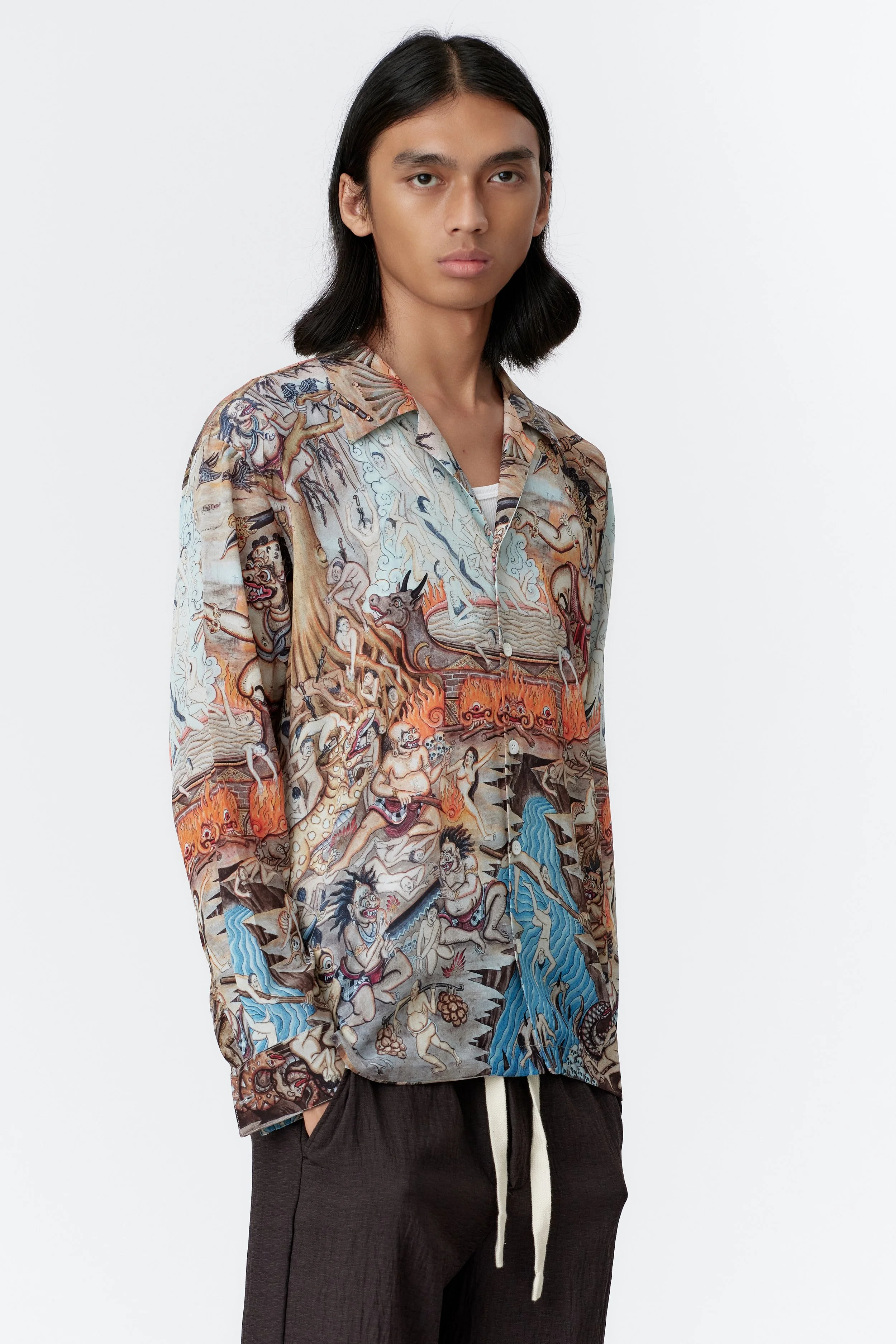 Atma Penangsaran Camp Collar Silk Shirt Detail