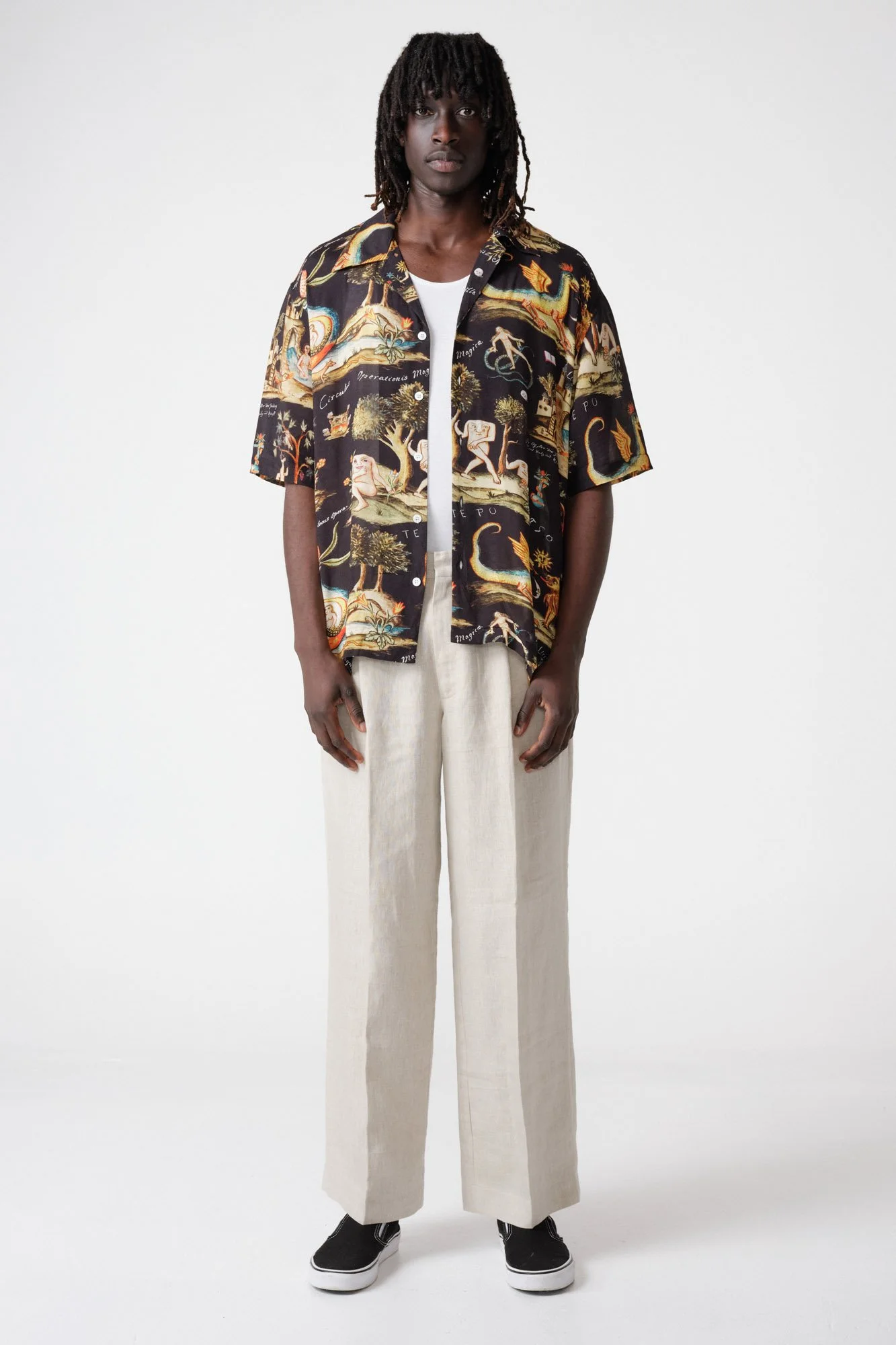 endless-joy-prima-materia-black-printed-crepe-rayon-short-sleeve-shirt-front-open-shirt