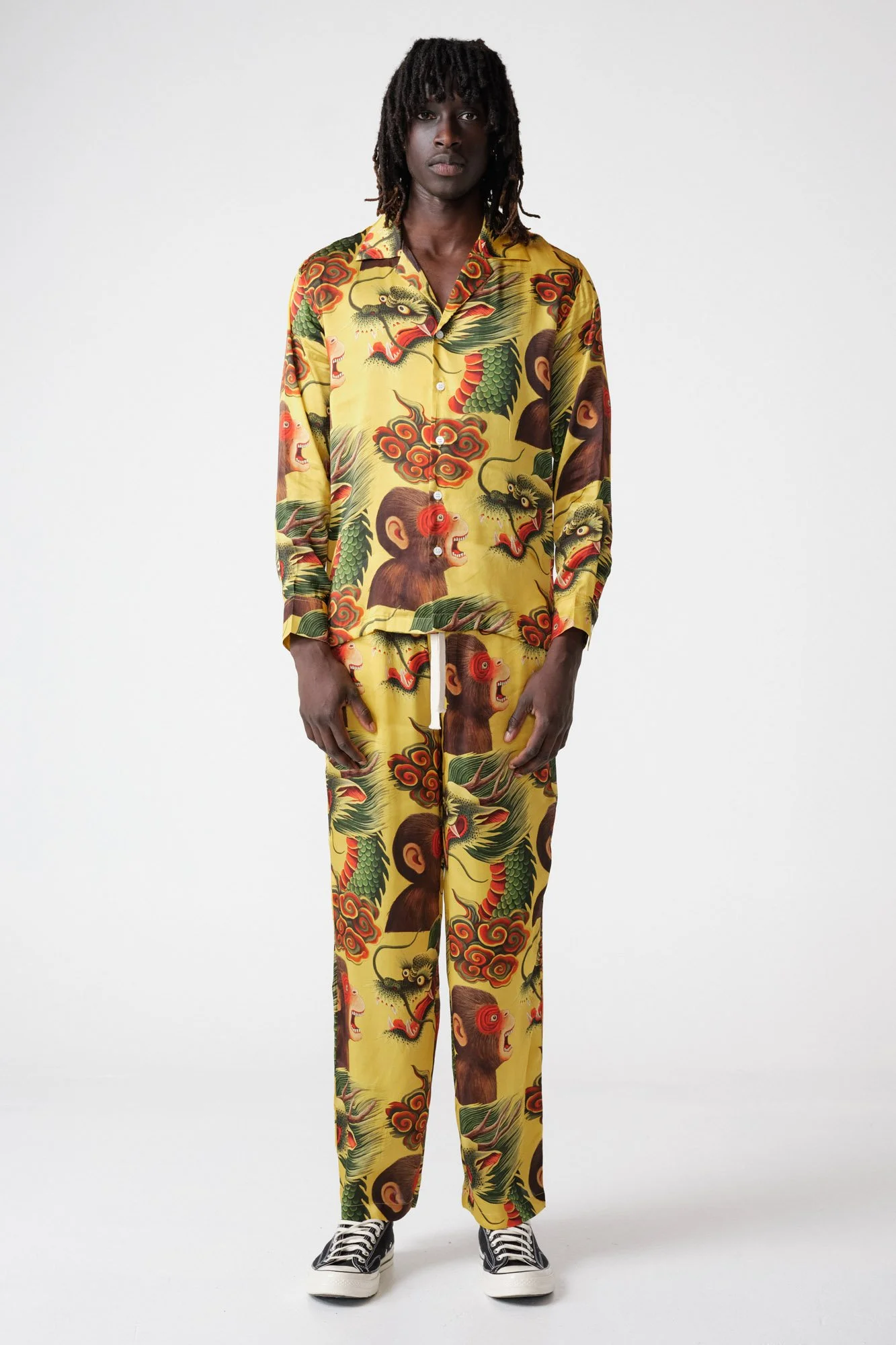 endless-joy-printed-monkey-dragon-yellow-silk-satin-pyjama-set-front