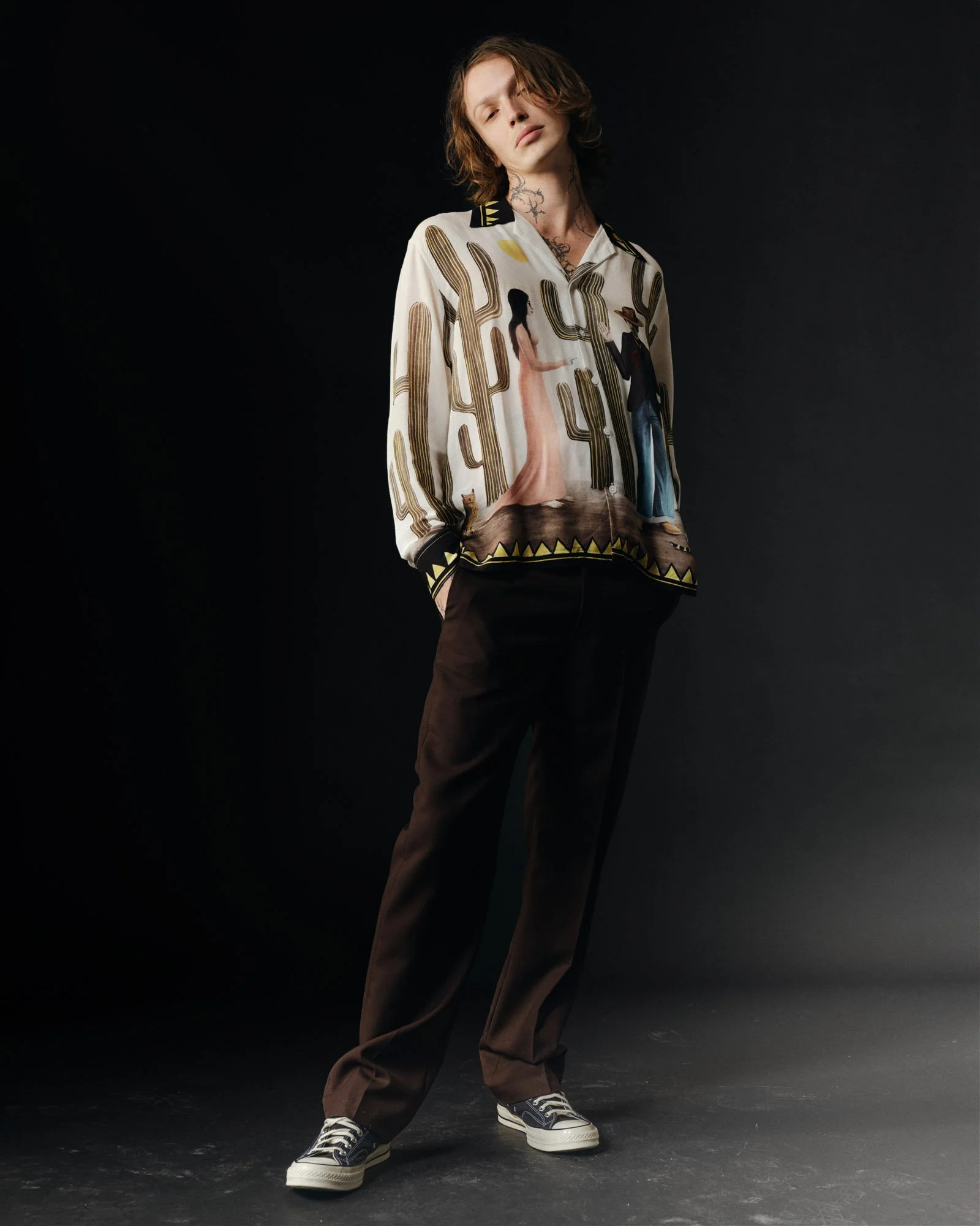 BANG BANG OFF-WHITE SILK RAYON LONG SLEEVE SHIRT