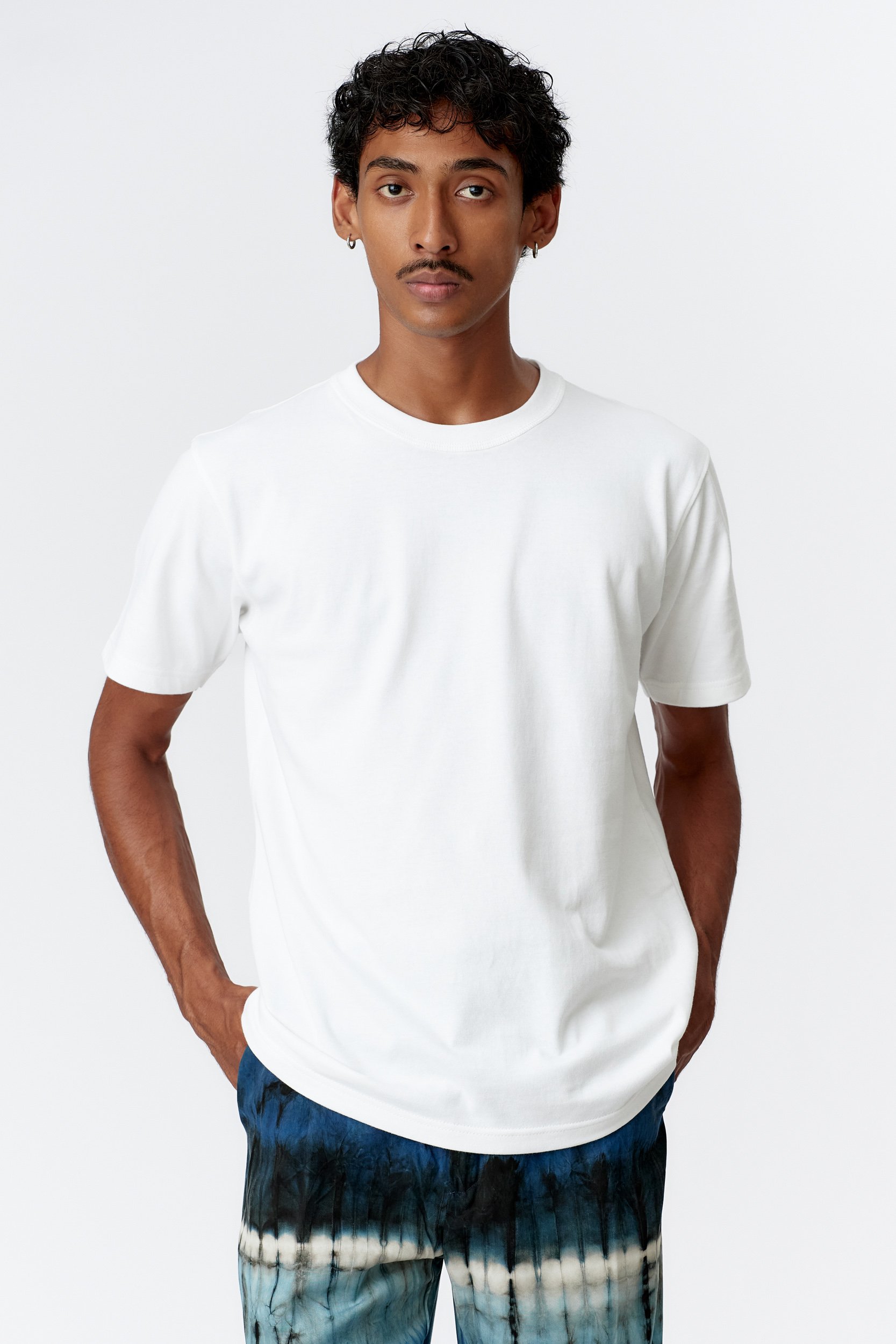 Monkey Dragon back-print white heavyweight organic cotton T-shirt on model