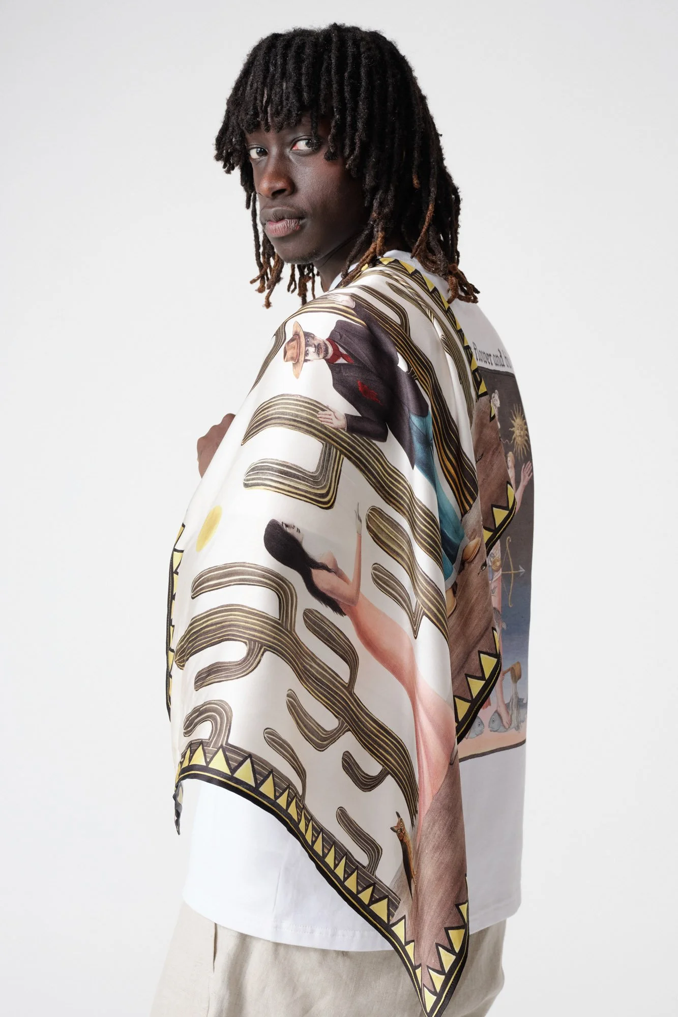 endless-joy-bang-bang-off-white-printed-silk-satin-scarf-draped-on-model