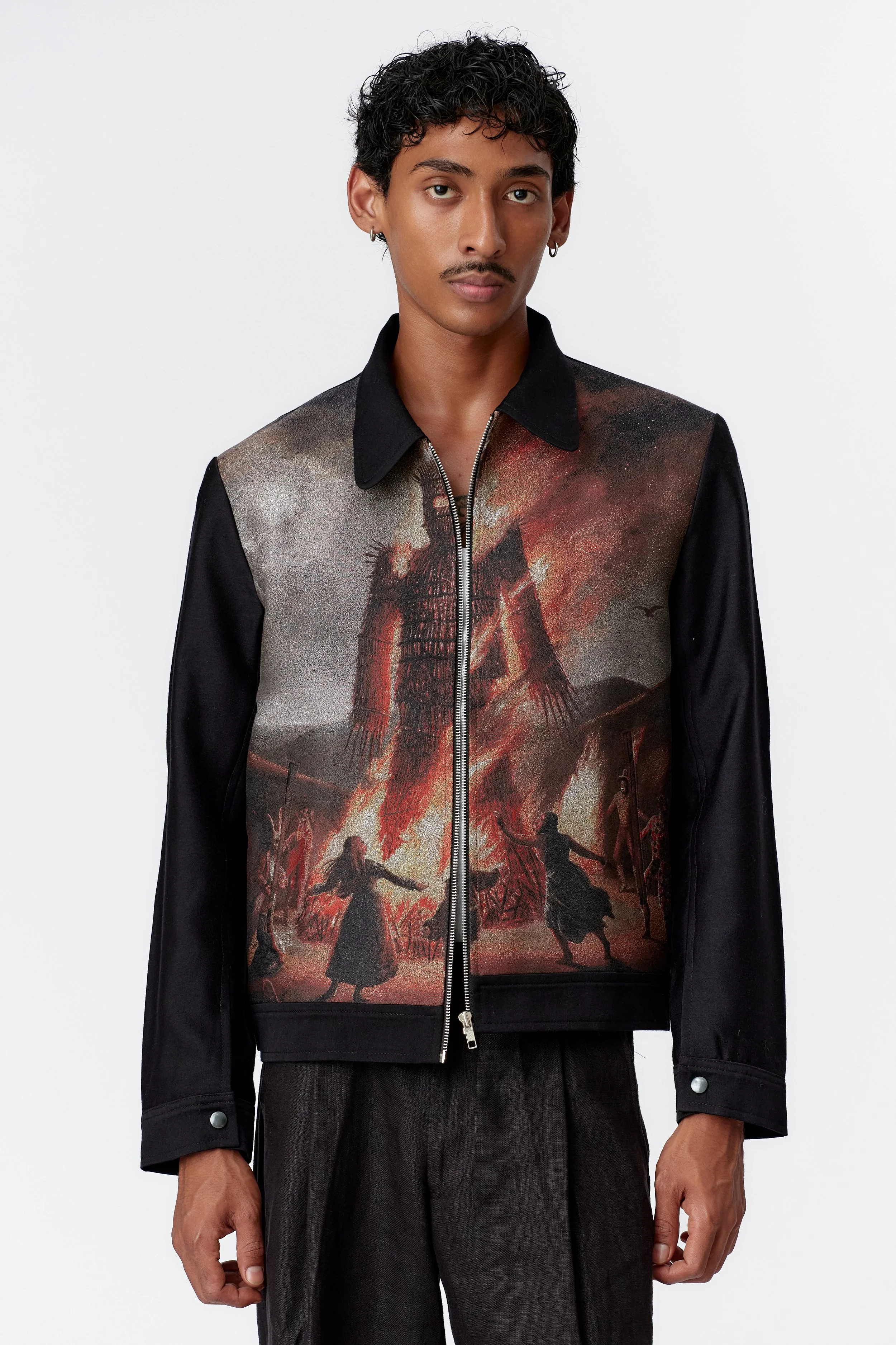Detail of original Stevie Anderson front panel painting on blouson jacket