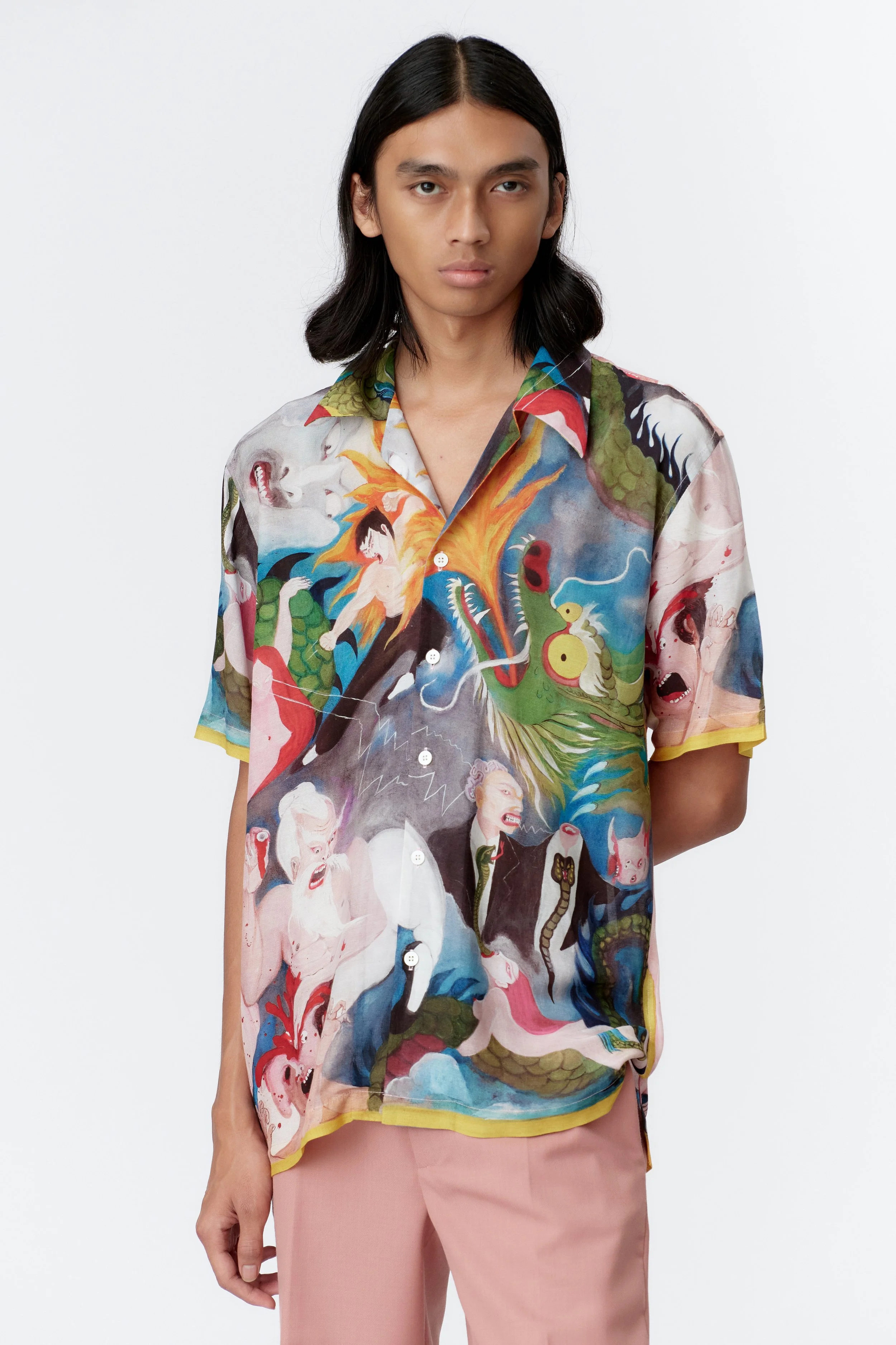 Close-up of bold, colorful artwork depicting Kung Fu masters, surreal figures, and energetic storytelling by Alexandra Anderson