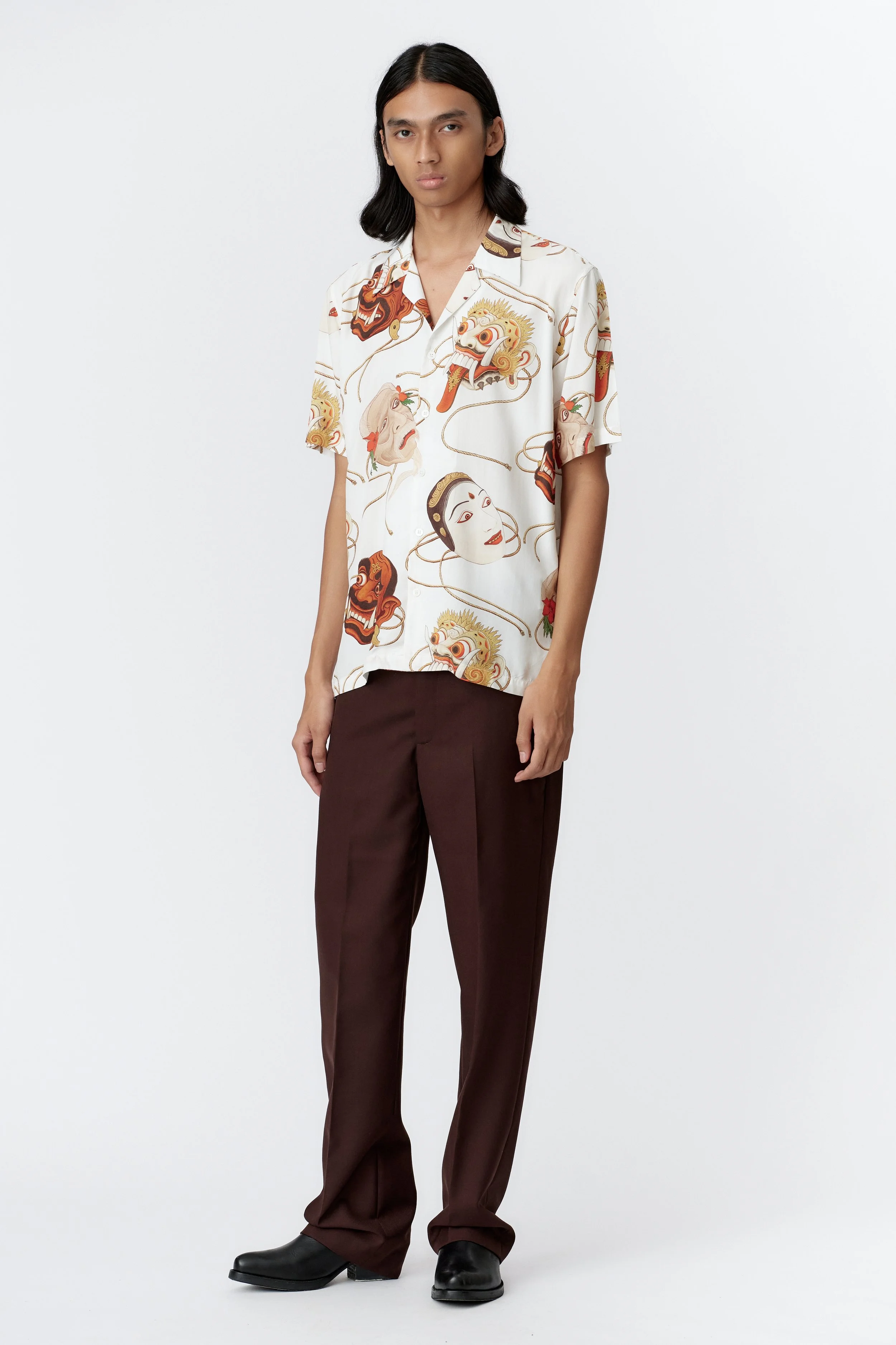 Topeng White limited edition modal shirt on rahain model