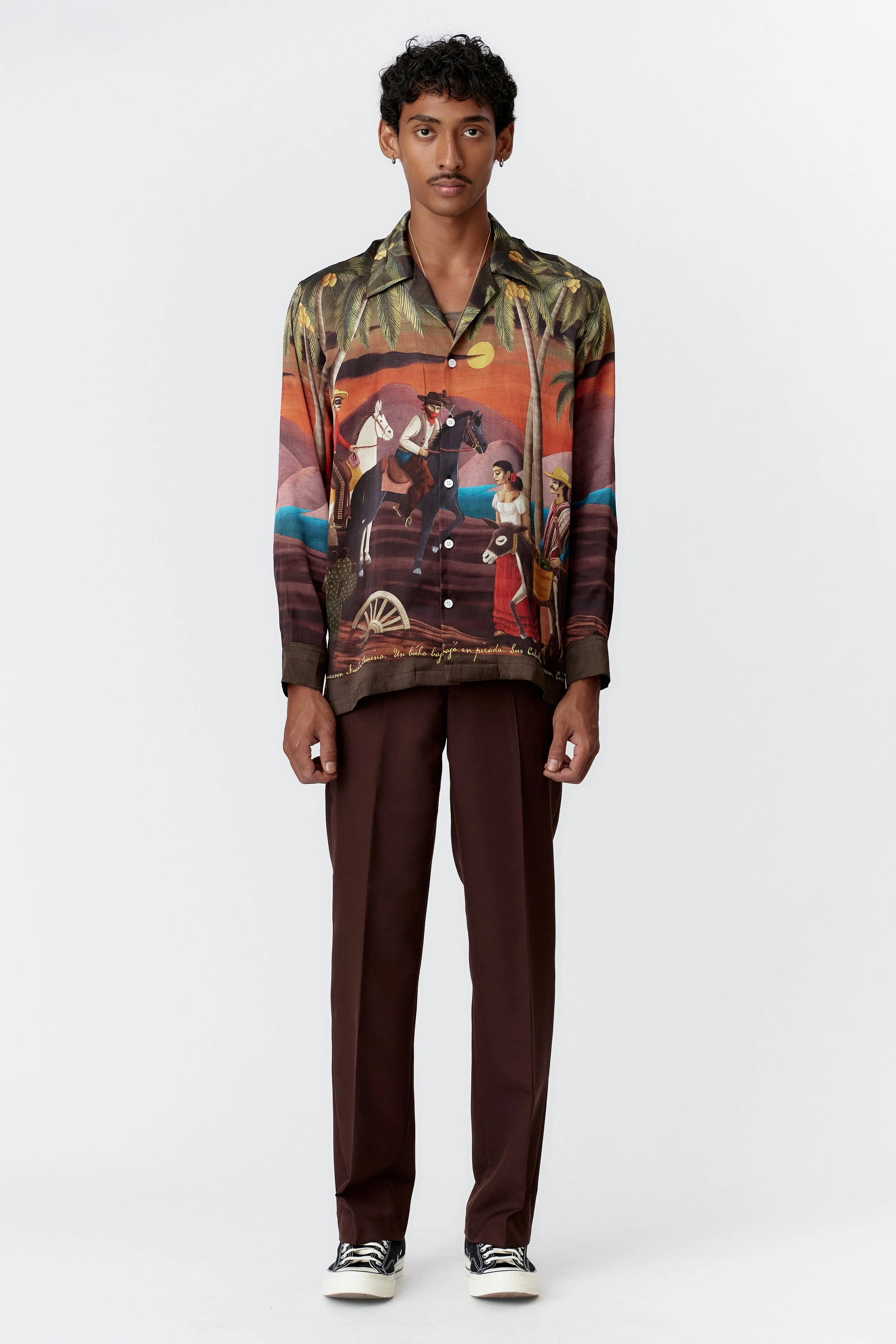 BANDITO BOTTLE GREEN SILK SATIN LONG SLEEVE SHIRT