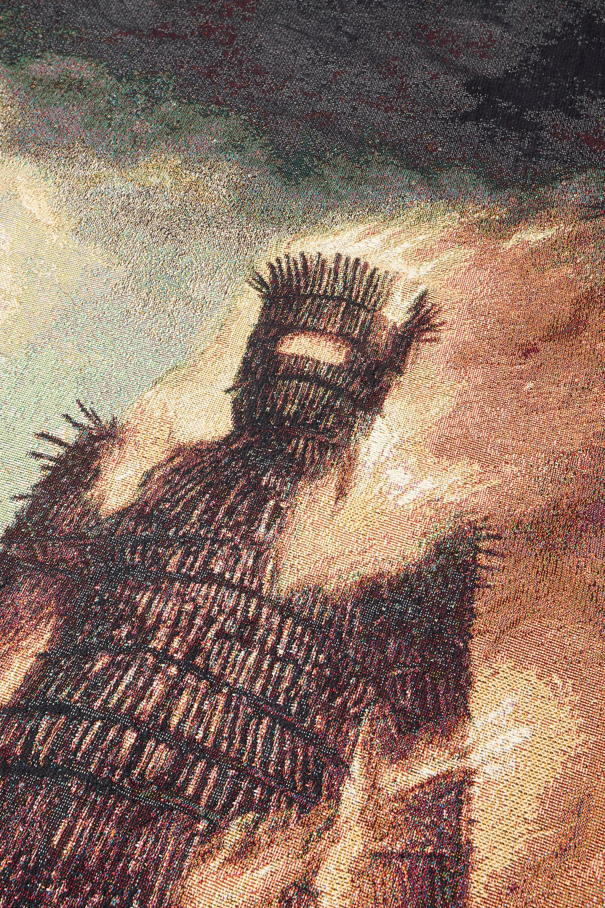 Wickerman limited edition woven blanket showing burning figure artwork