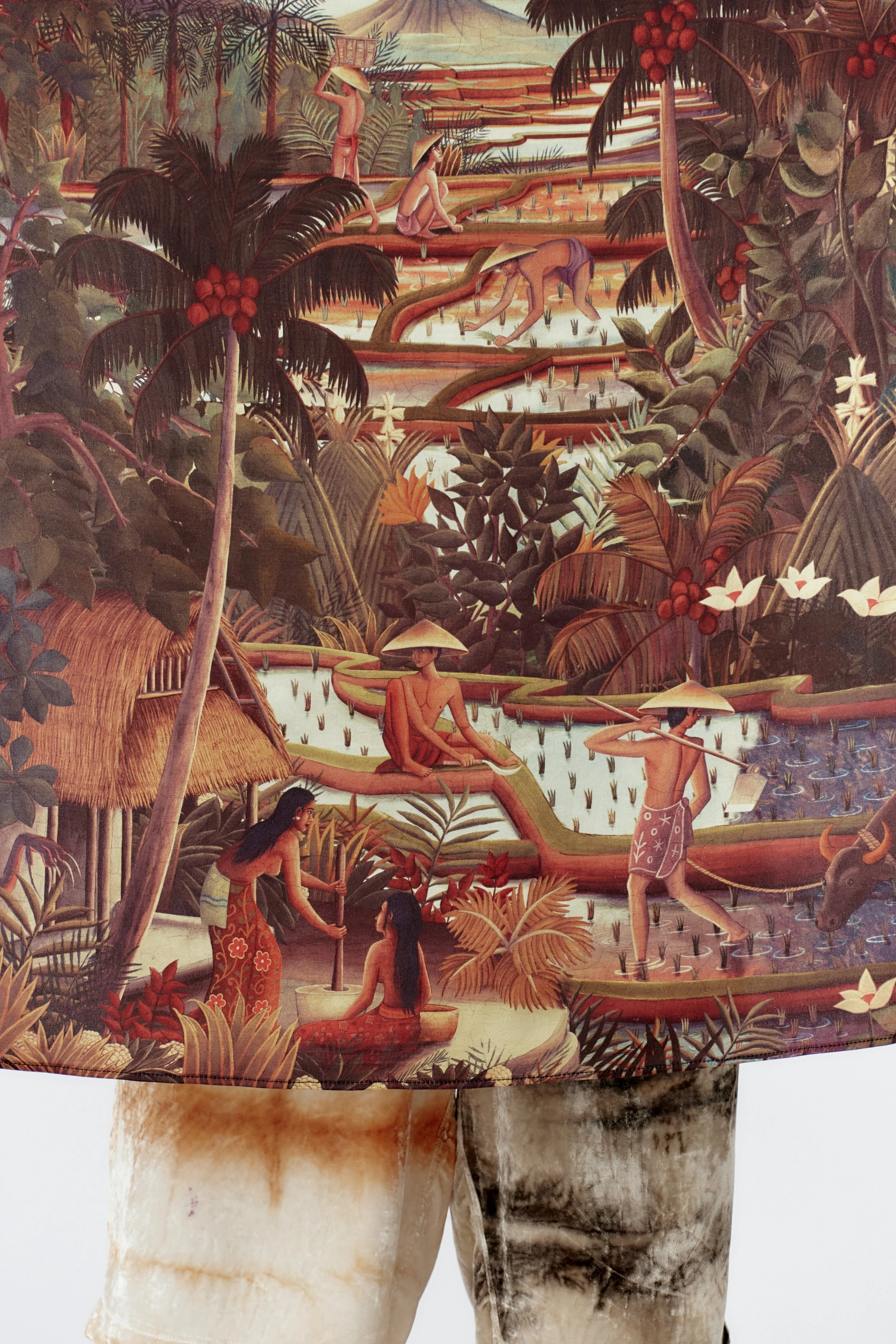 close-up of artwork titled subak of Balinese terraced rice fields