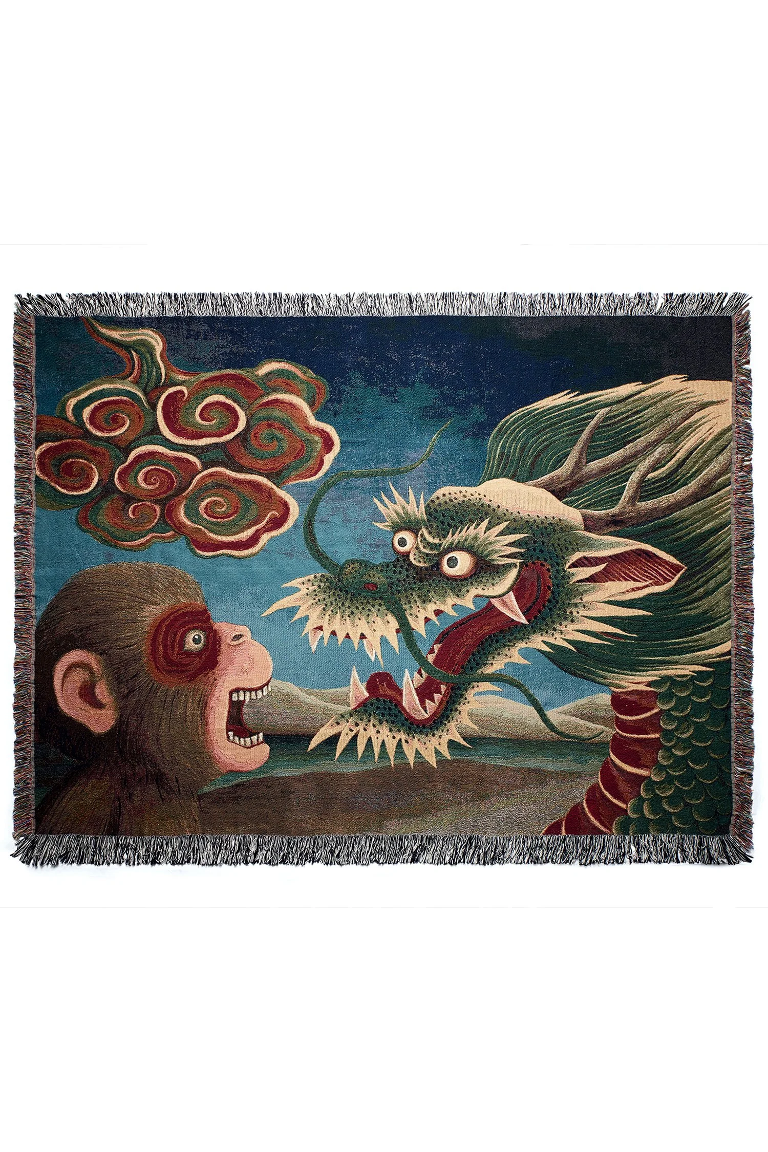 MONKEY DRAGON INTERWOVEN ORGANIC COTTON BLANKET