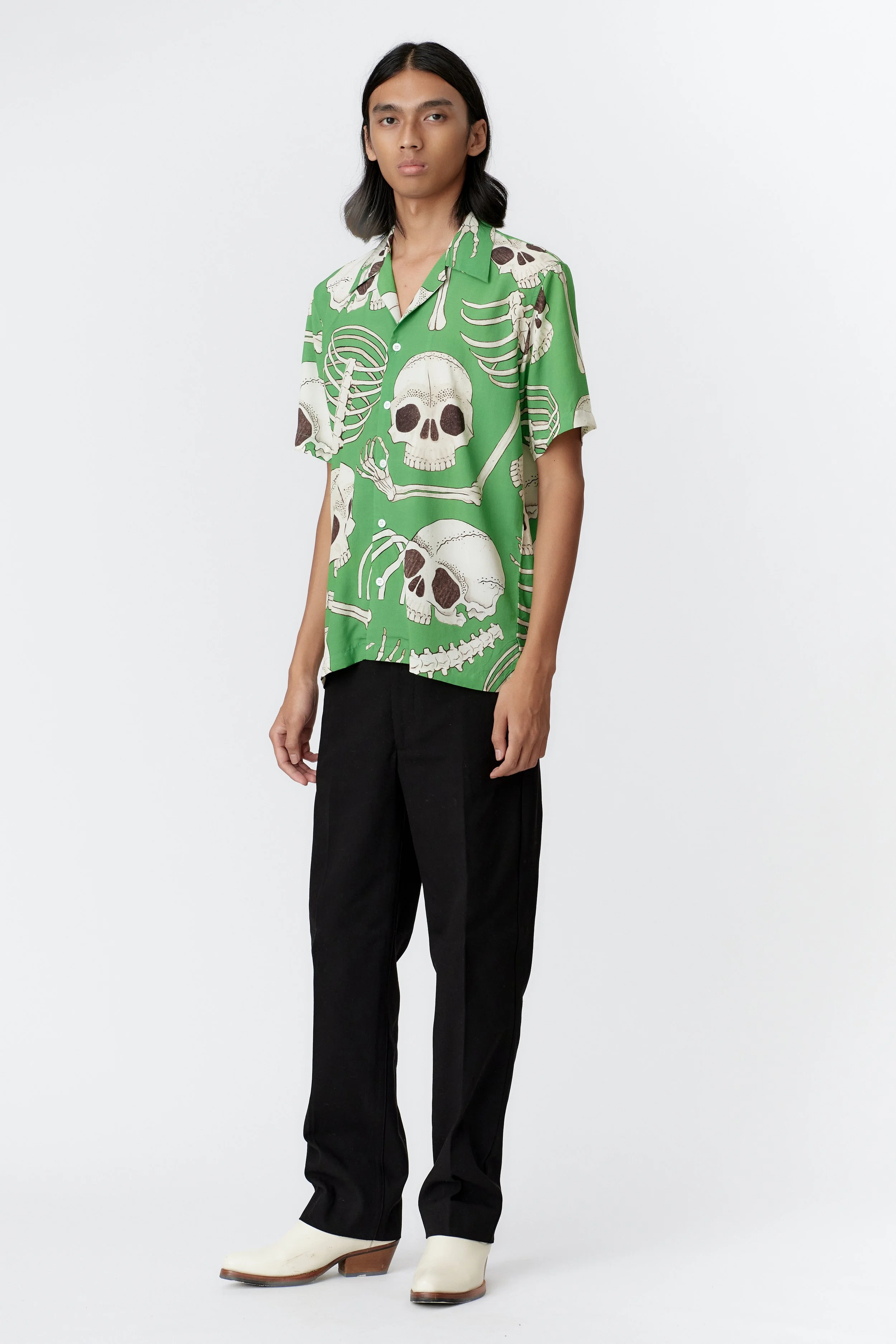 Side Front View 100% modal in bold green with graphic print