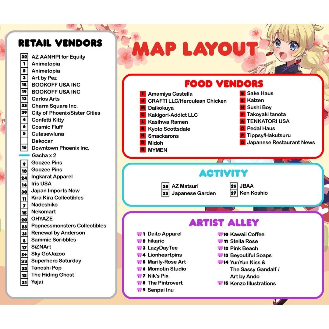 Taste of Japan, Arizona on 10/7 and 8 event map and vendors list. There are 2 entrances, but we recommend to use &ldquo;Main Entrance&rdquo; Please check out! Can&rsquo;t wait to see you! #tasteofjapan #tasteofjapan🇯🇵