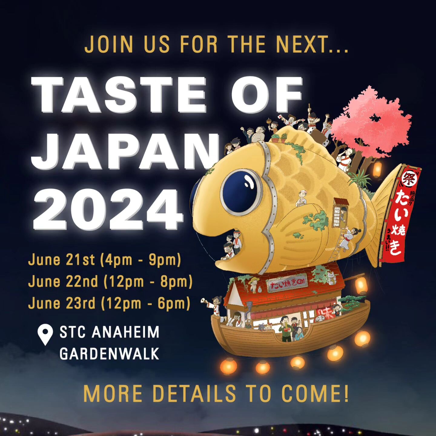 It's that time again! Time to mark your calendars because Taste of Japan 2024 is coming soon, coming back stronger than ever, for 3 DAYS this year‼️ 

Bringing back all your favorite Japanese foods, performers, and entertainment to Anaheim. Who's rea